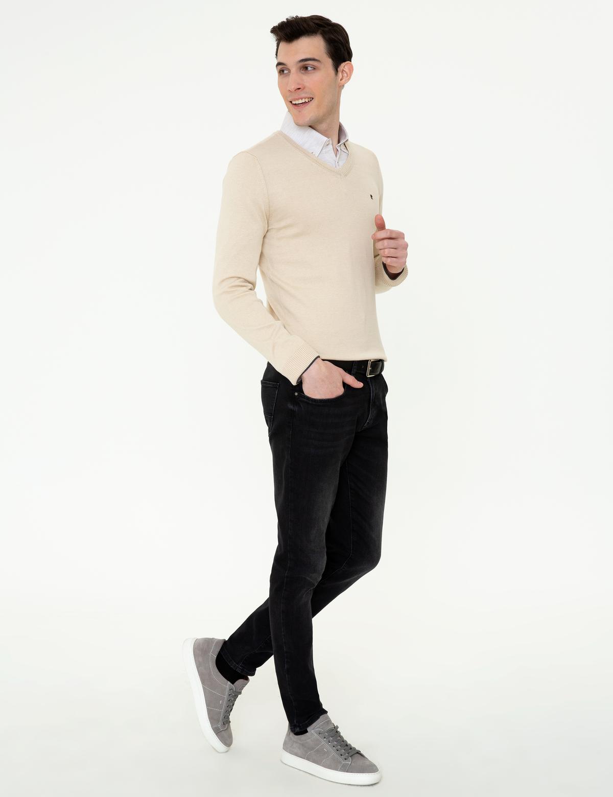 Taş Slim Fit V Yaka Basic Triko Kazak - 50248554063