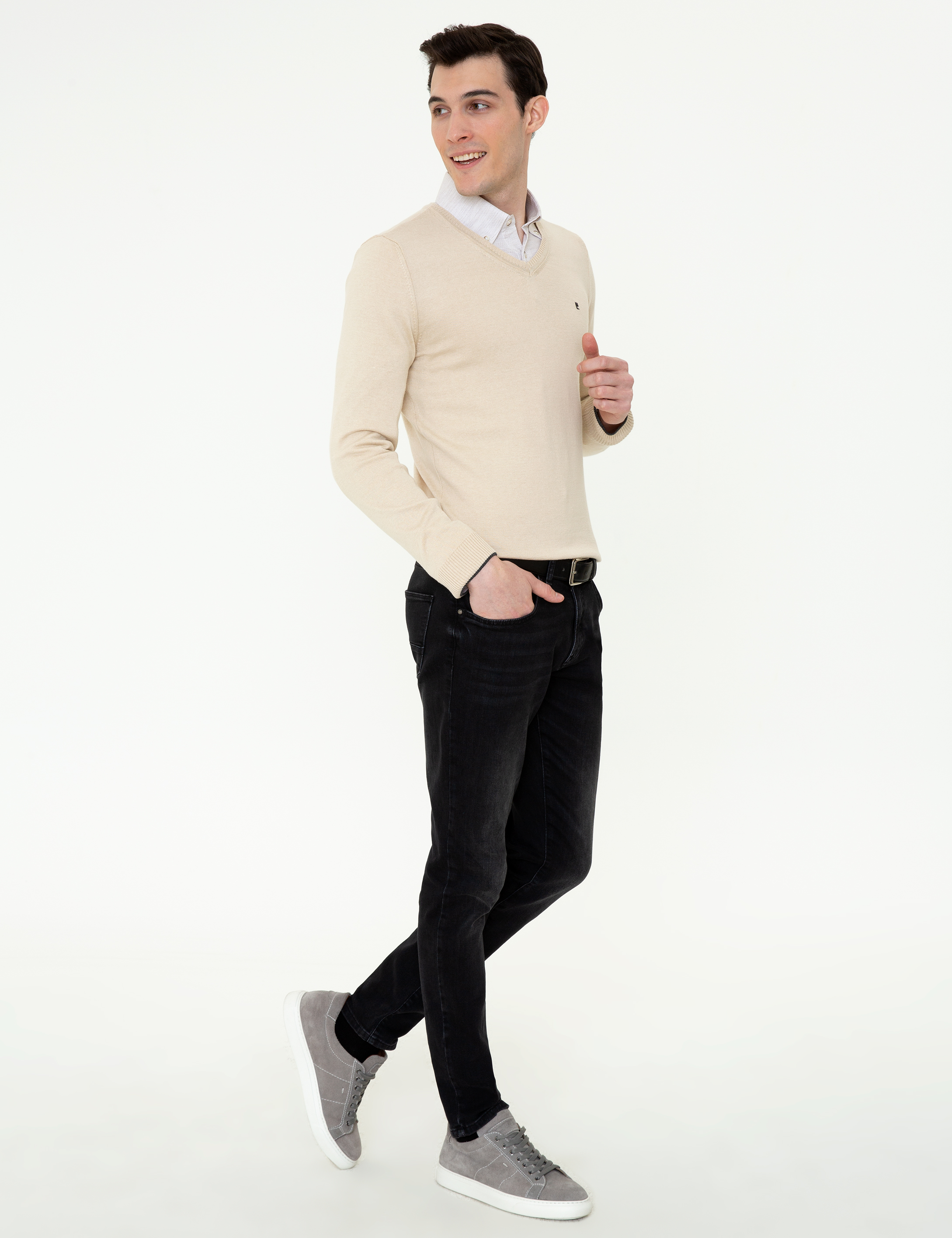 Taş Slim Fit V Yaka Basic Triko Kazak - Image 5