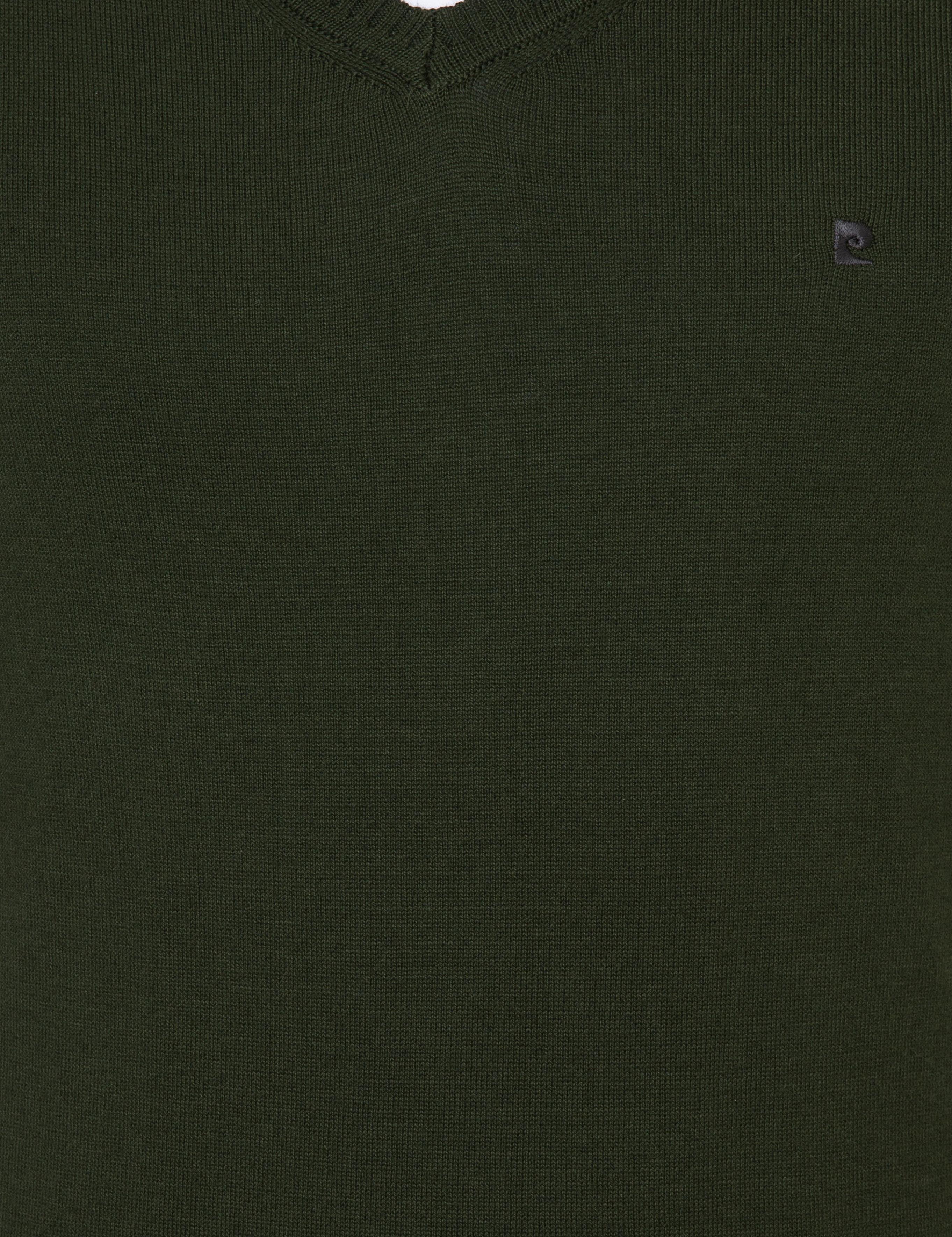 Yeşil Slim Fit V Yaka Basic Triko Kazak