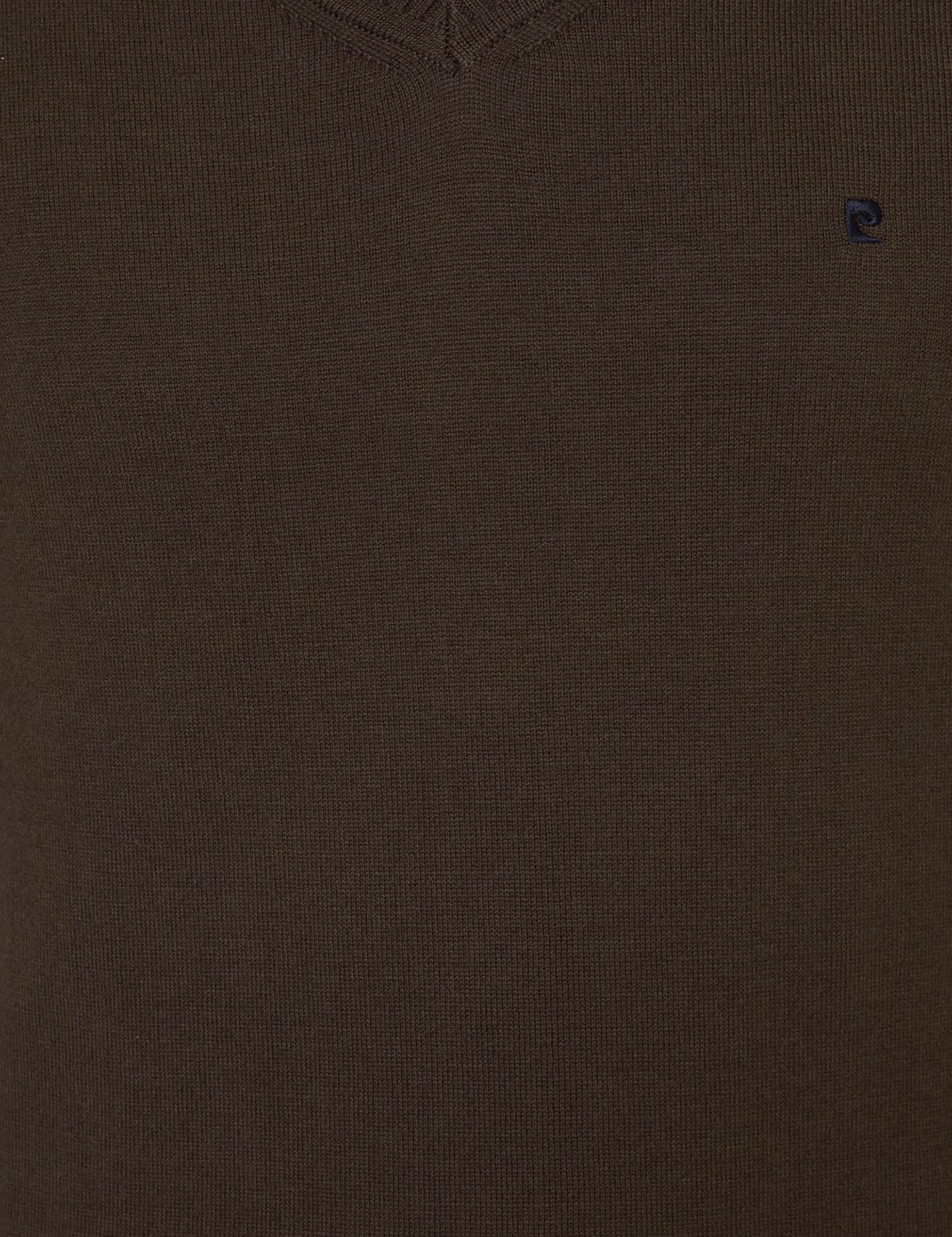 Kahverengi Slim Fit V Yaka Basic Triko Kazak