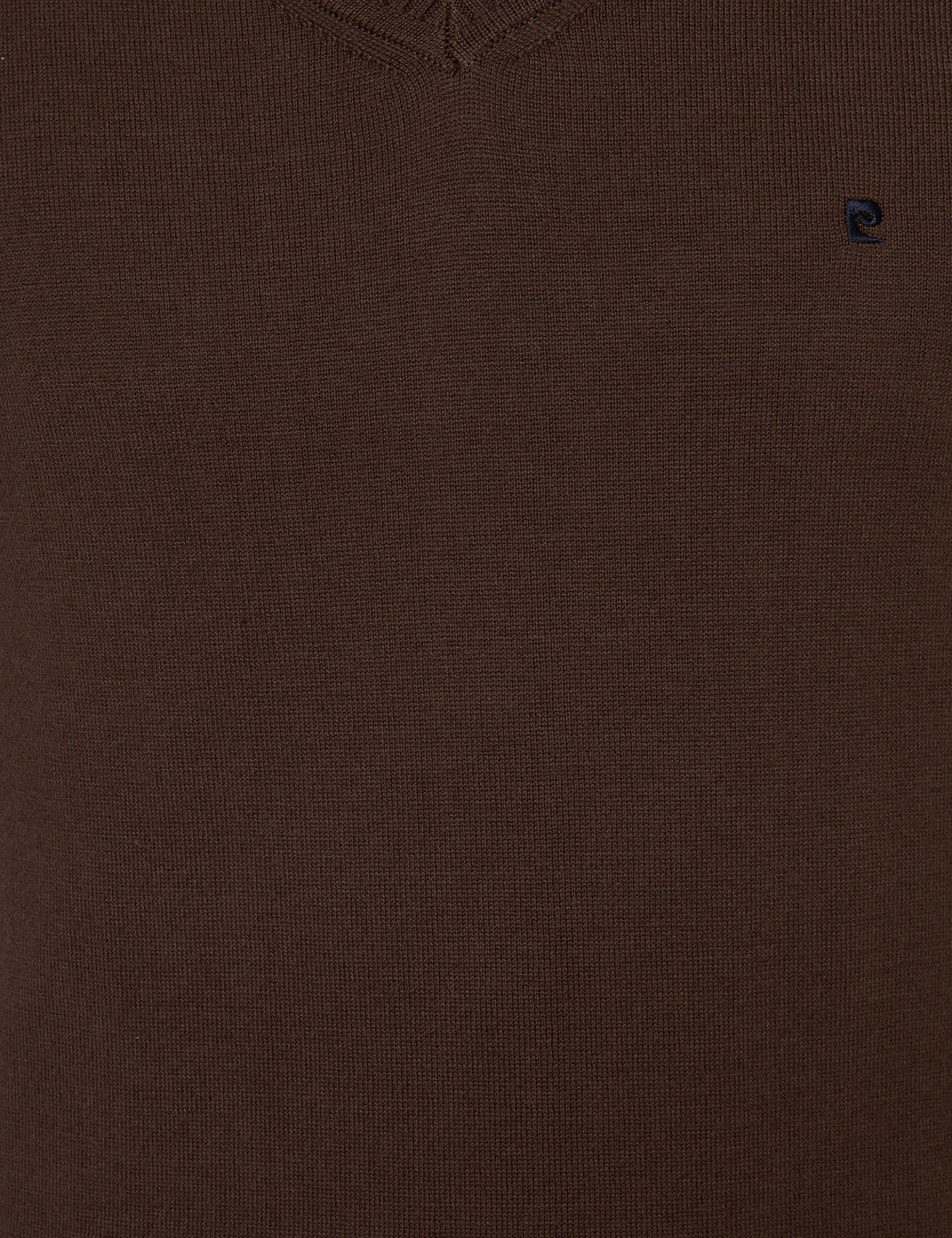 Kahverengi Slim Fit V Yaka Basic Triko Kazak