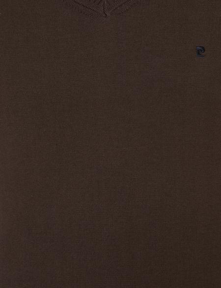 Kahverengi Slim Fit V Yaka Basic Triko Kazak - 50248554051