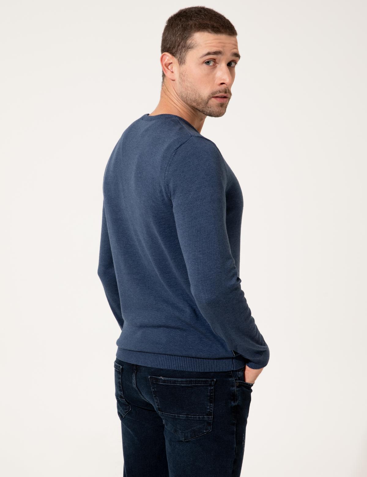 İndigo Melanj Slim Fit Bisiklet Yaka Basic Triko Kazak - 50237801083