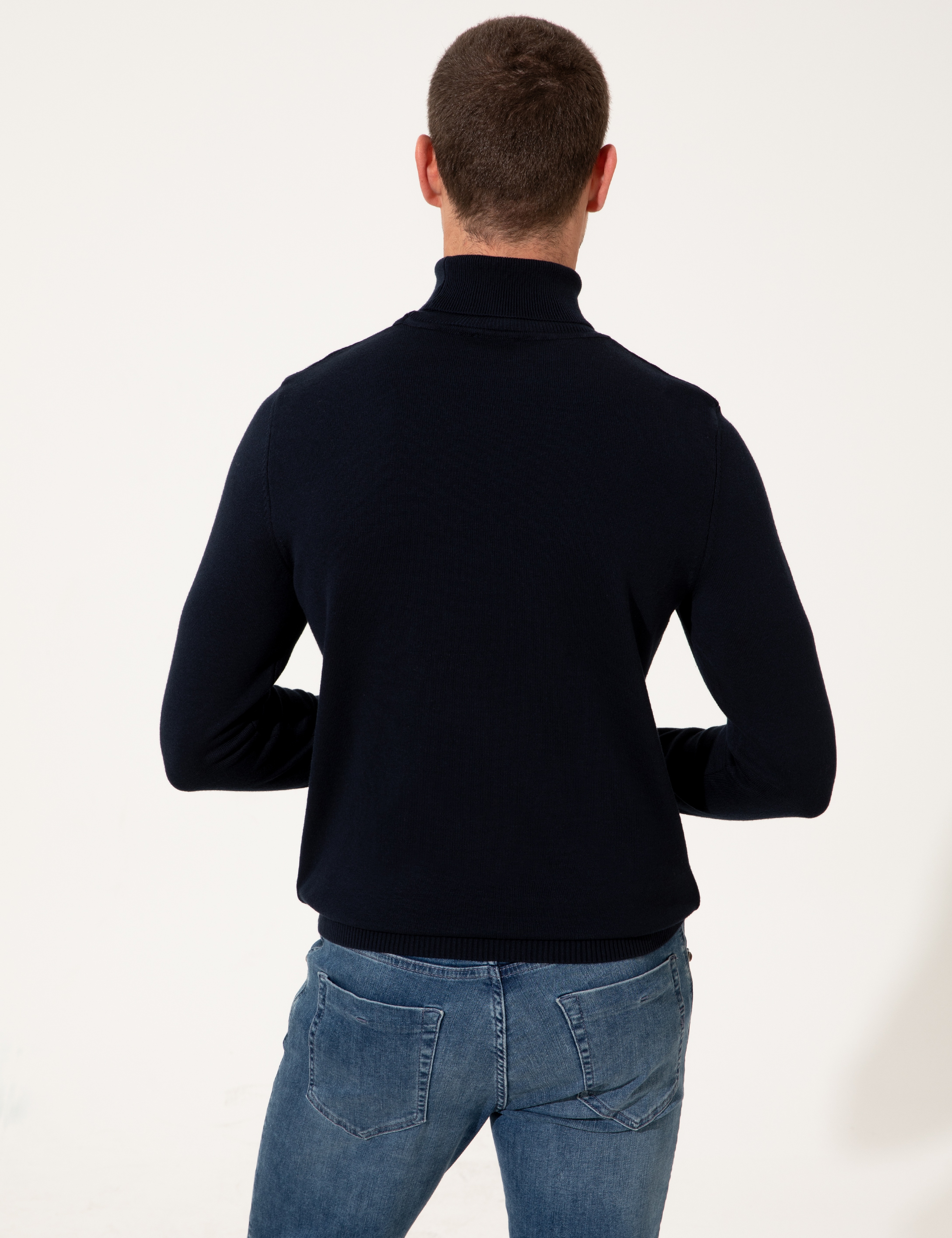 Lacivert Slim Fit Balıkçı Yaka Basic Triko Kazak - Image 6