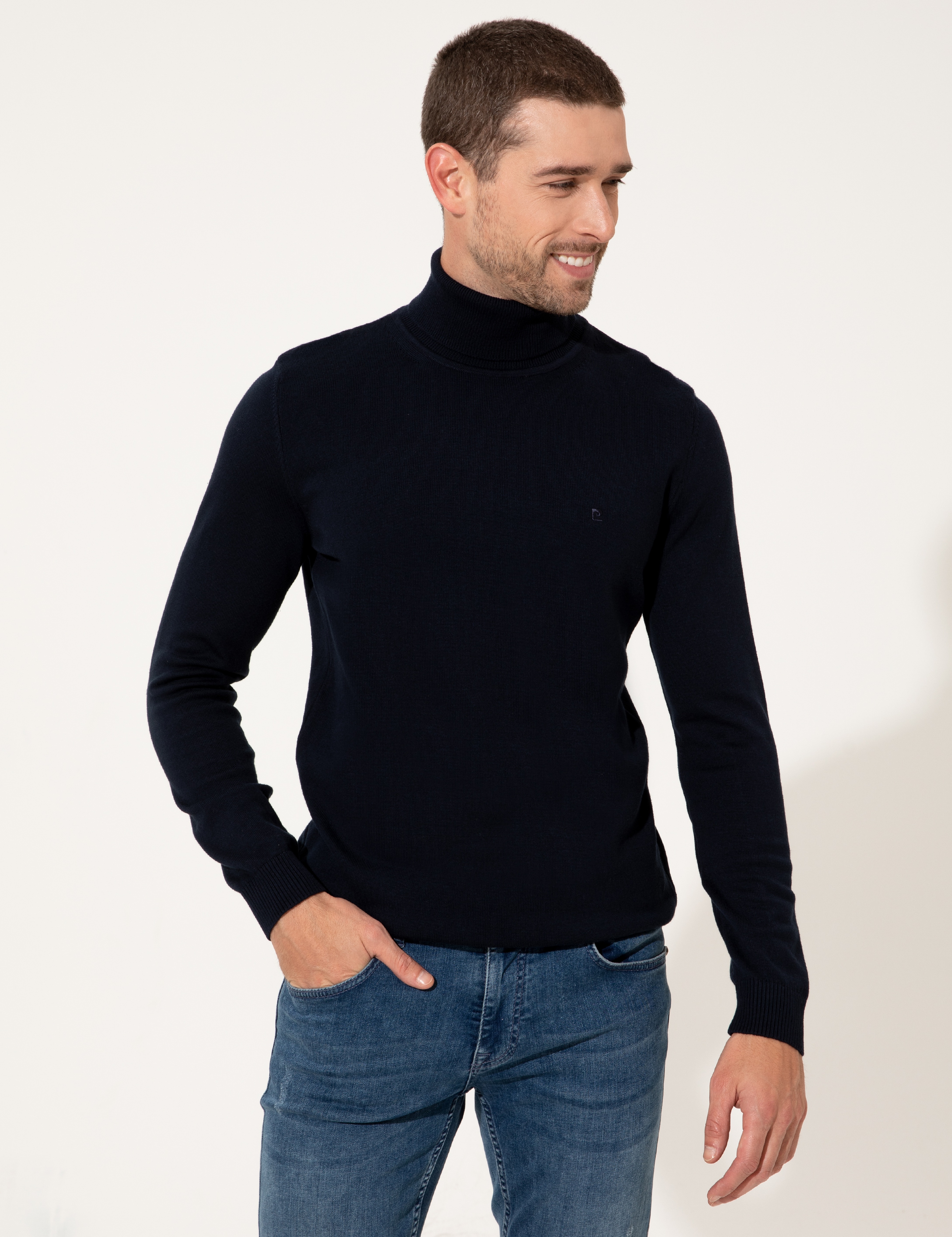 Lacivert Slim Fit Balıkçı Yaka Basic Triko Kazak - Image 2