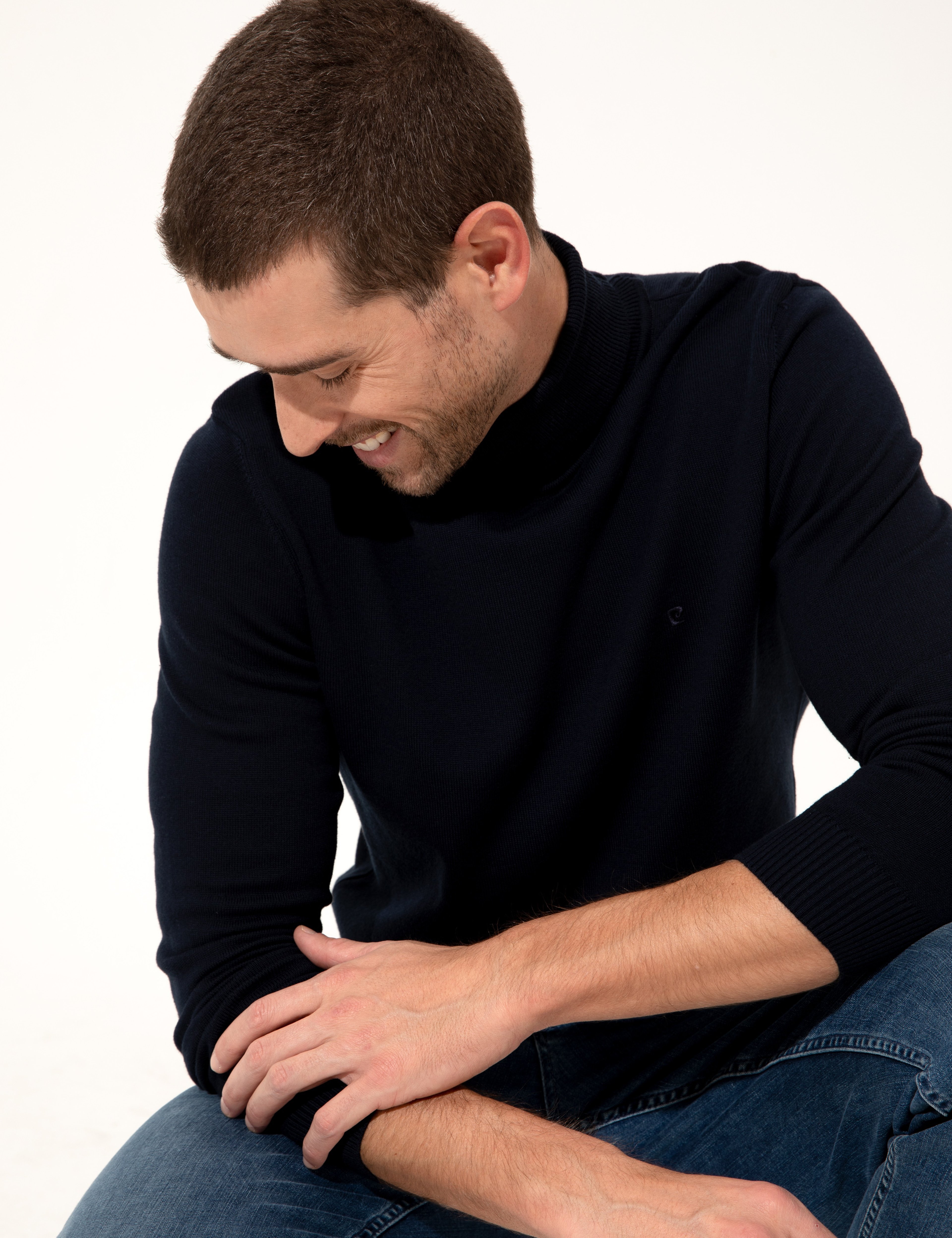 Lacivert Slim Fit Balıkçı Yaka Basic Triko Kazak