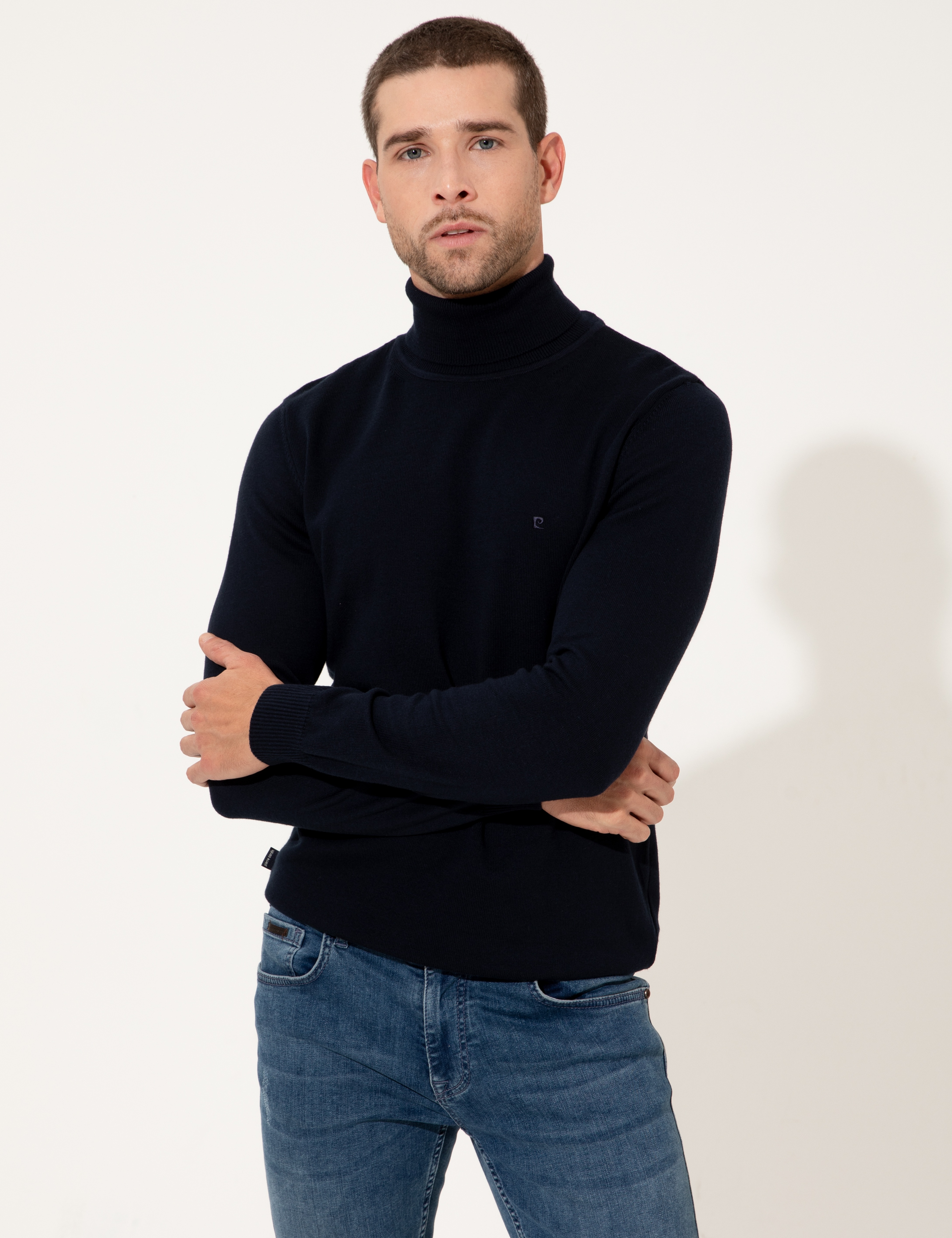 Lacivert Slim Fit Balıkçı Yaka Basic Triko Kazak - Image 4