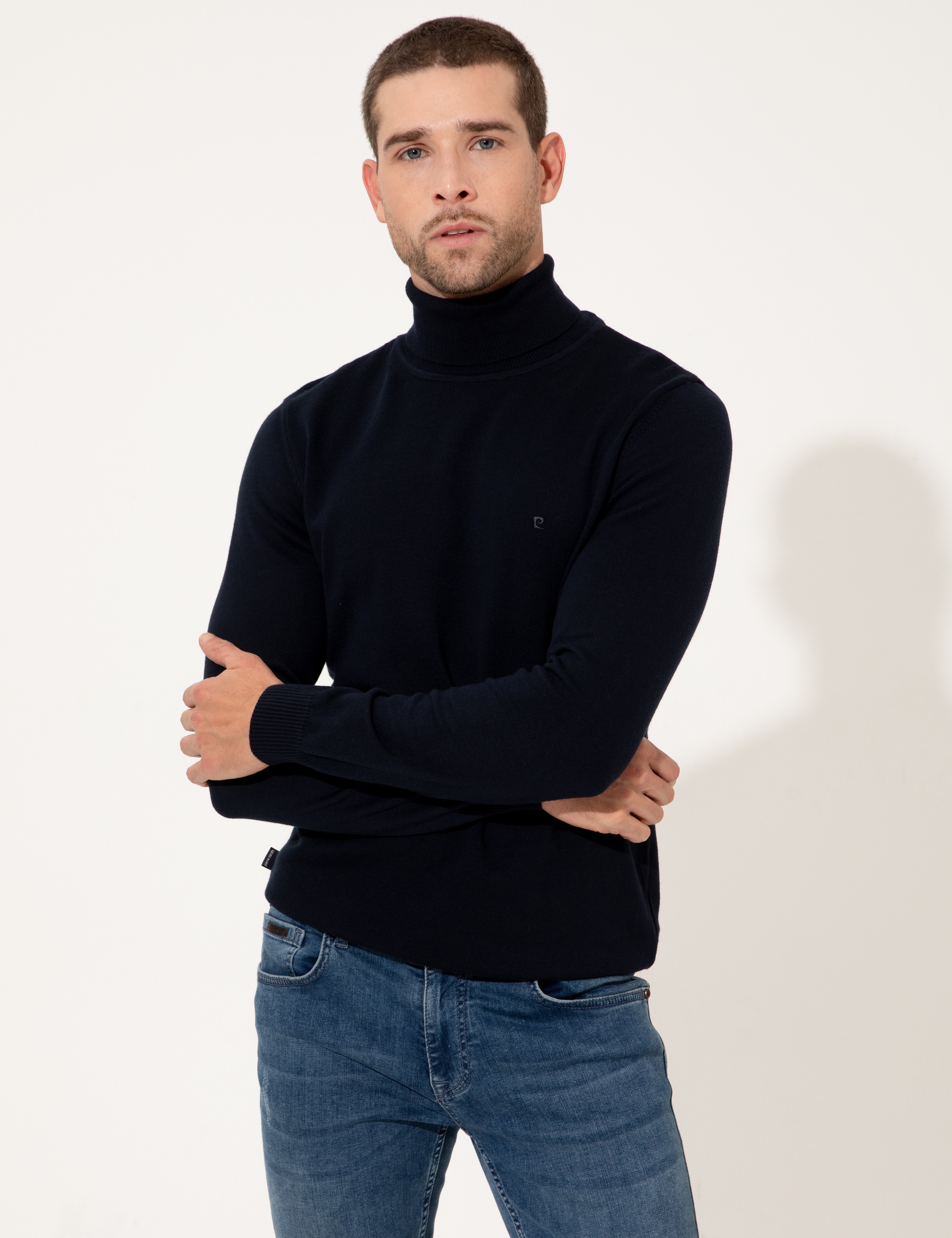Lacivert Slim Fit Balıkçı Yaka Basic Triko Kazak