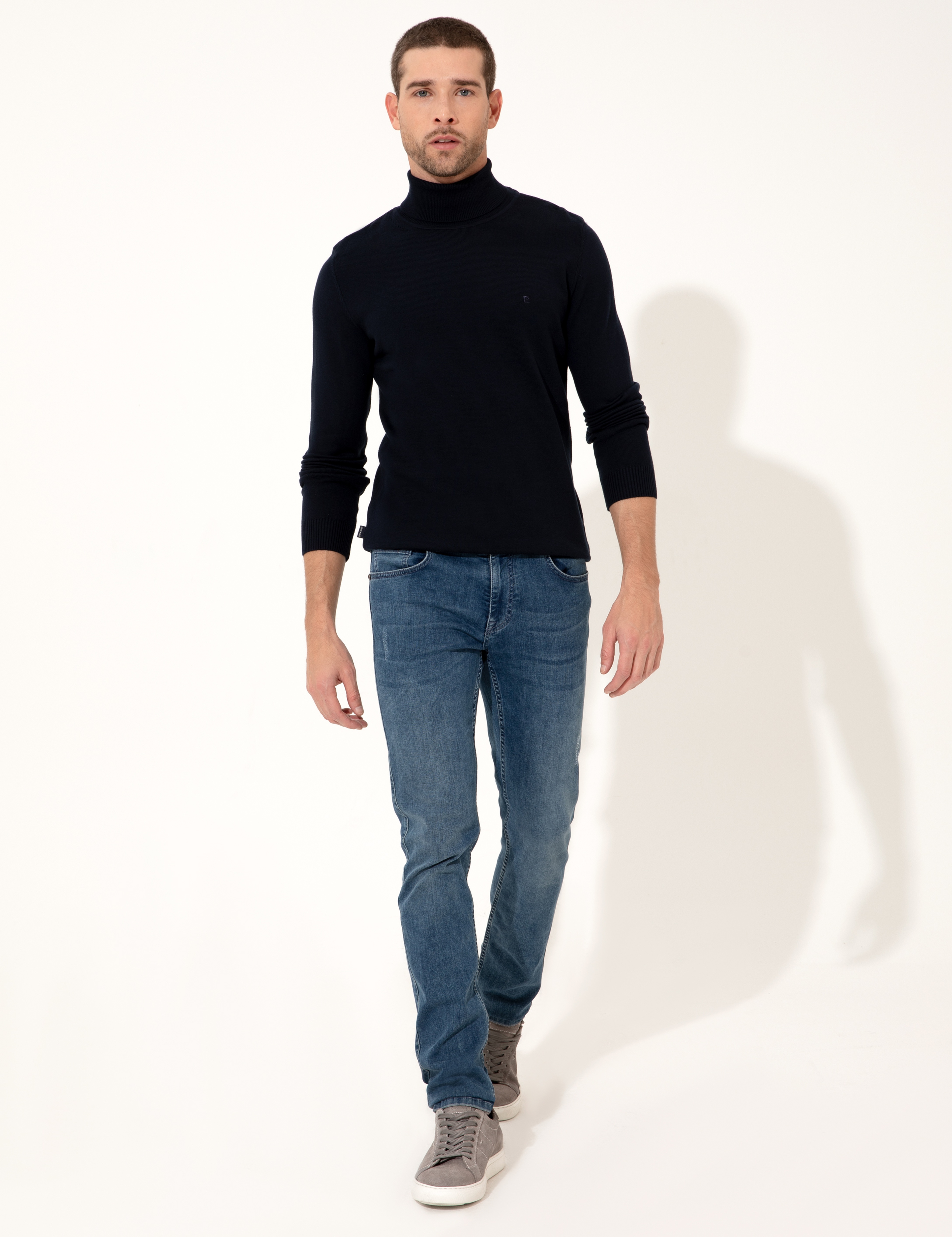Lacivert Slim Fit Balıkçı Yaka Basic Triko Kazak
