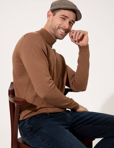 Taba Slim Fit Yarım Balıkçı Yaka Triko Kazak