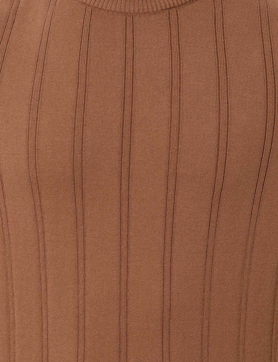 Taba Slim Fit Yarım Balıkçı Yaka Triko Kazak