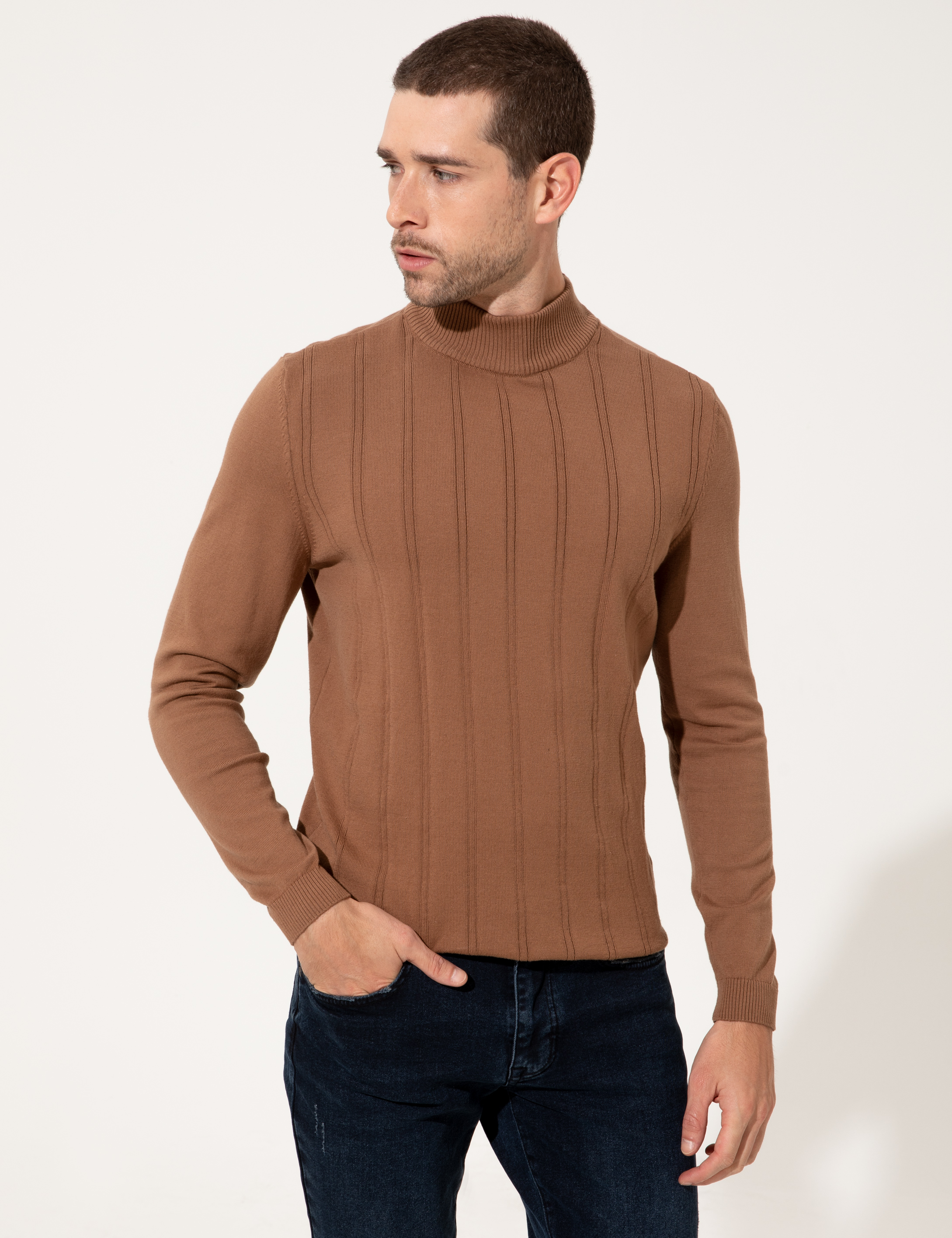 Pierre Cardin Taba Slim Fit Yarım Balıkçı Yaka Triko Kazak görsel 4