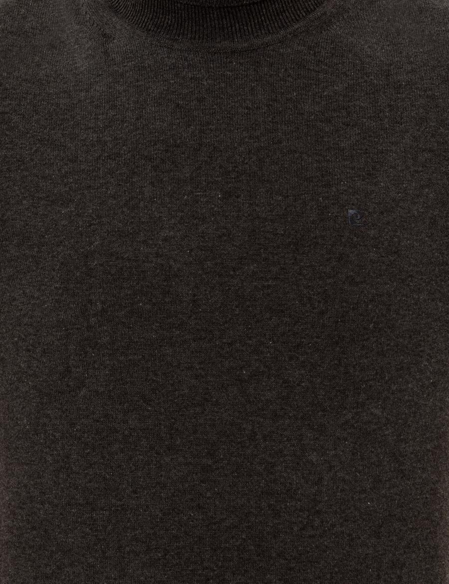 Gri Melanj Slim Fit Balıkçı Yaka Basic Triko Kazak