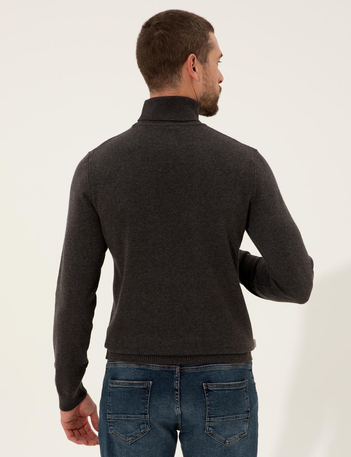 Gri Melanj Slim Fit Balıkçı Yaka Basic Triko Kazak - 50257158043