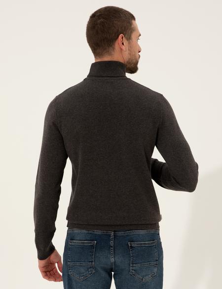 Gri Melanj Slim Fit Balıkçı Yaka Basic Triko Kazak - 50257158043