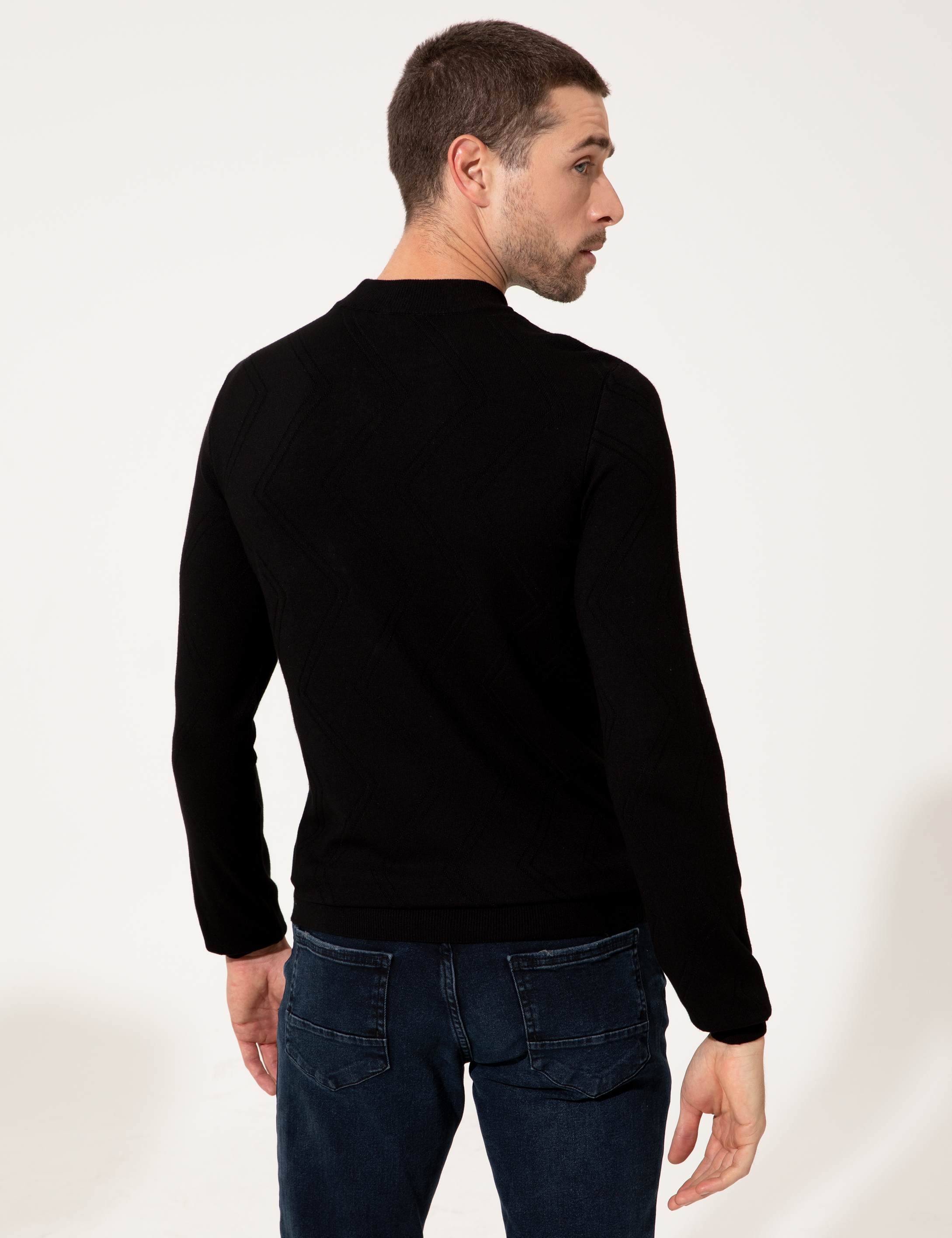Pierre Cardin Siyah Slim Fit Çeyrek Yaka Triko Kazak görsel 4