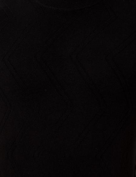 Siyah Slim Fit Çeyrek Yaka Triko Kazak - 50241453017