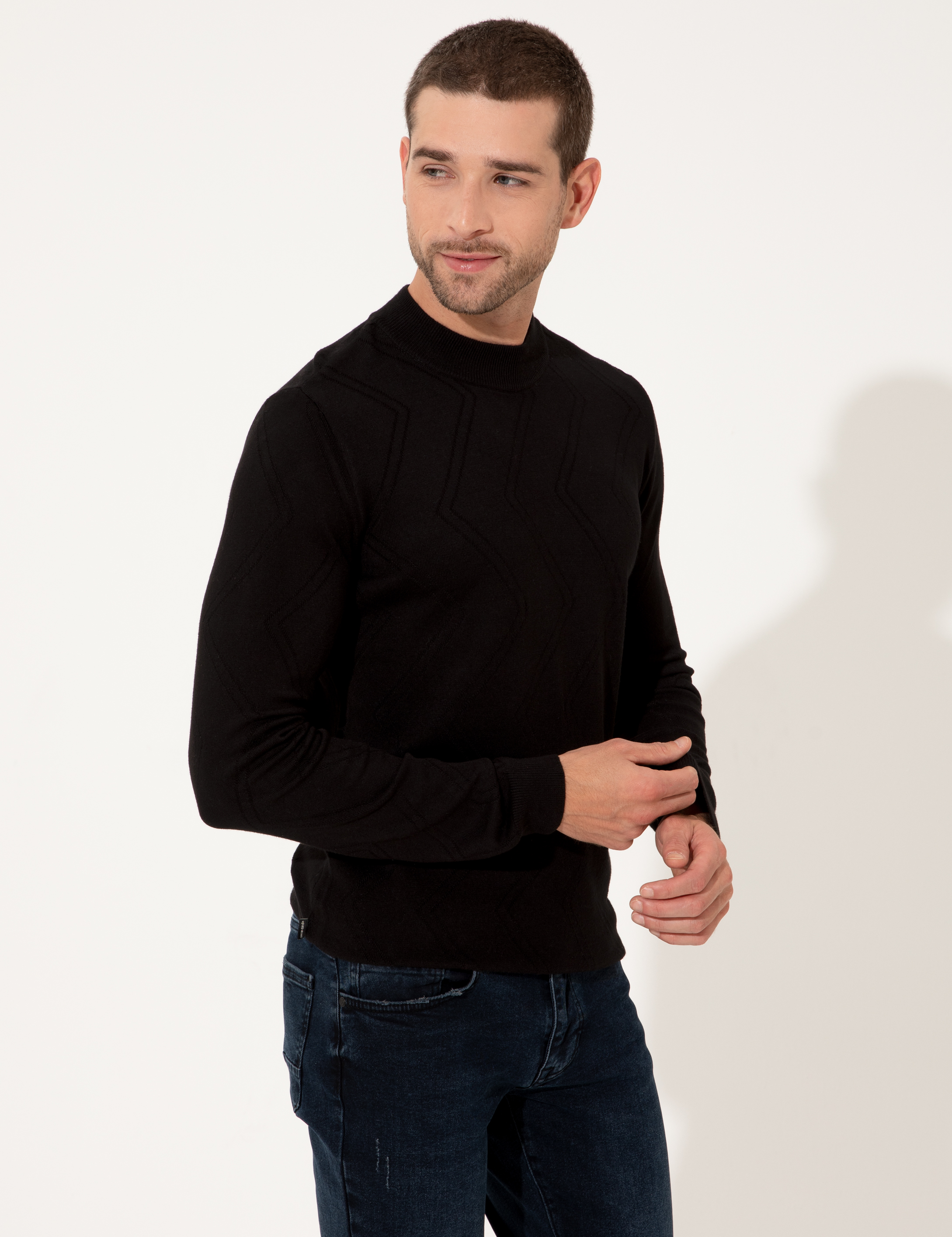 Pierre Cardin Siyah Slim Fit Çeyrek Yaka Triko Kazak görsel 3