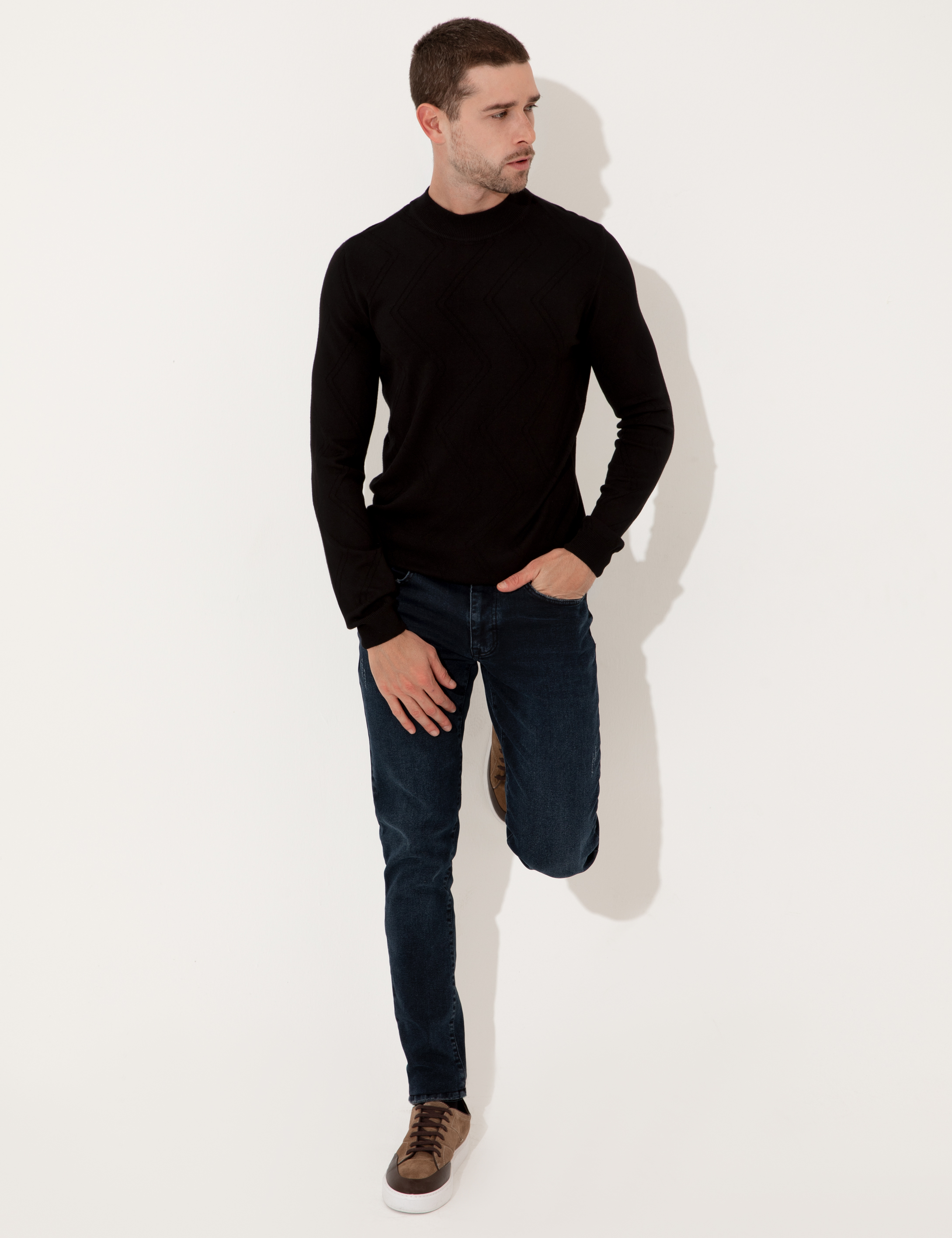 Pierre Cardin Siyah Slim Fit Çeyrek Yaka Triko Kazak görsel 5