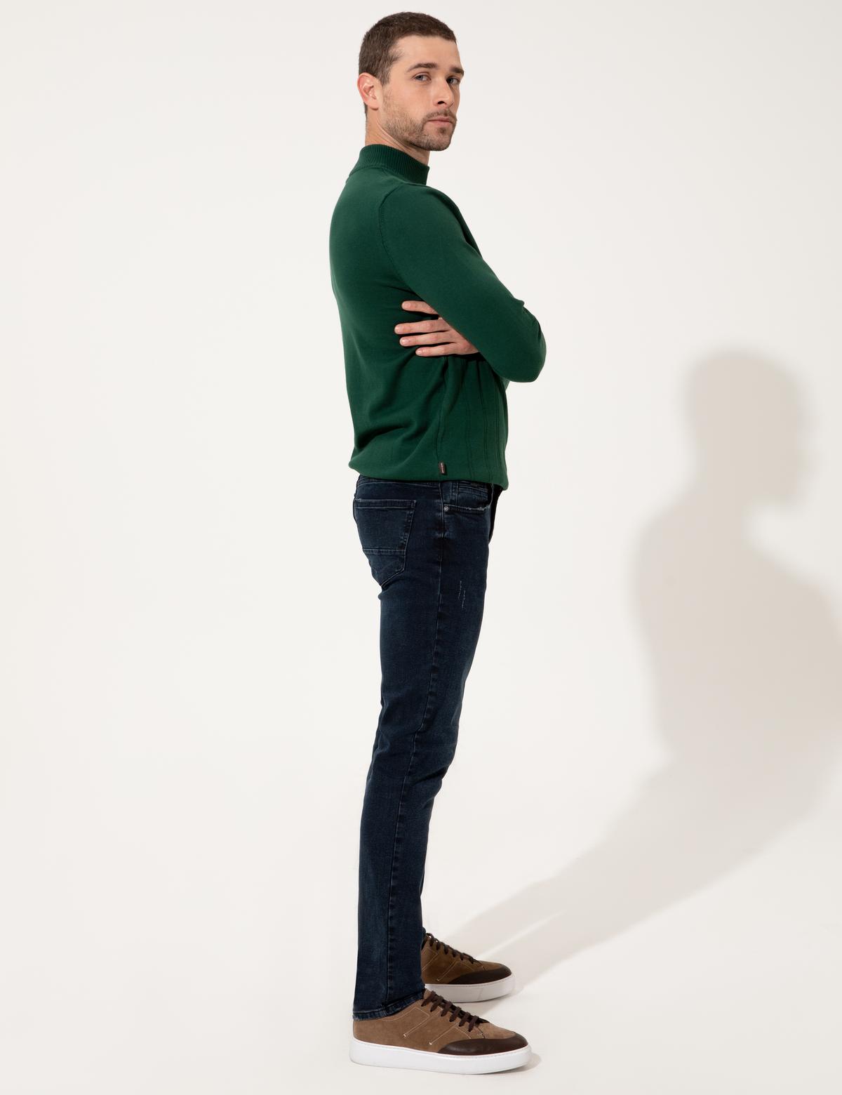 Yeşil Slim Fit Yarım Balıkçı Triko Kazak - 50257071013