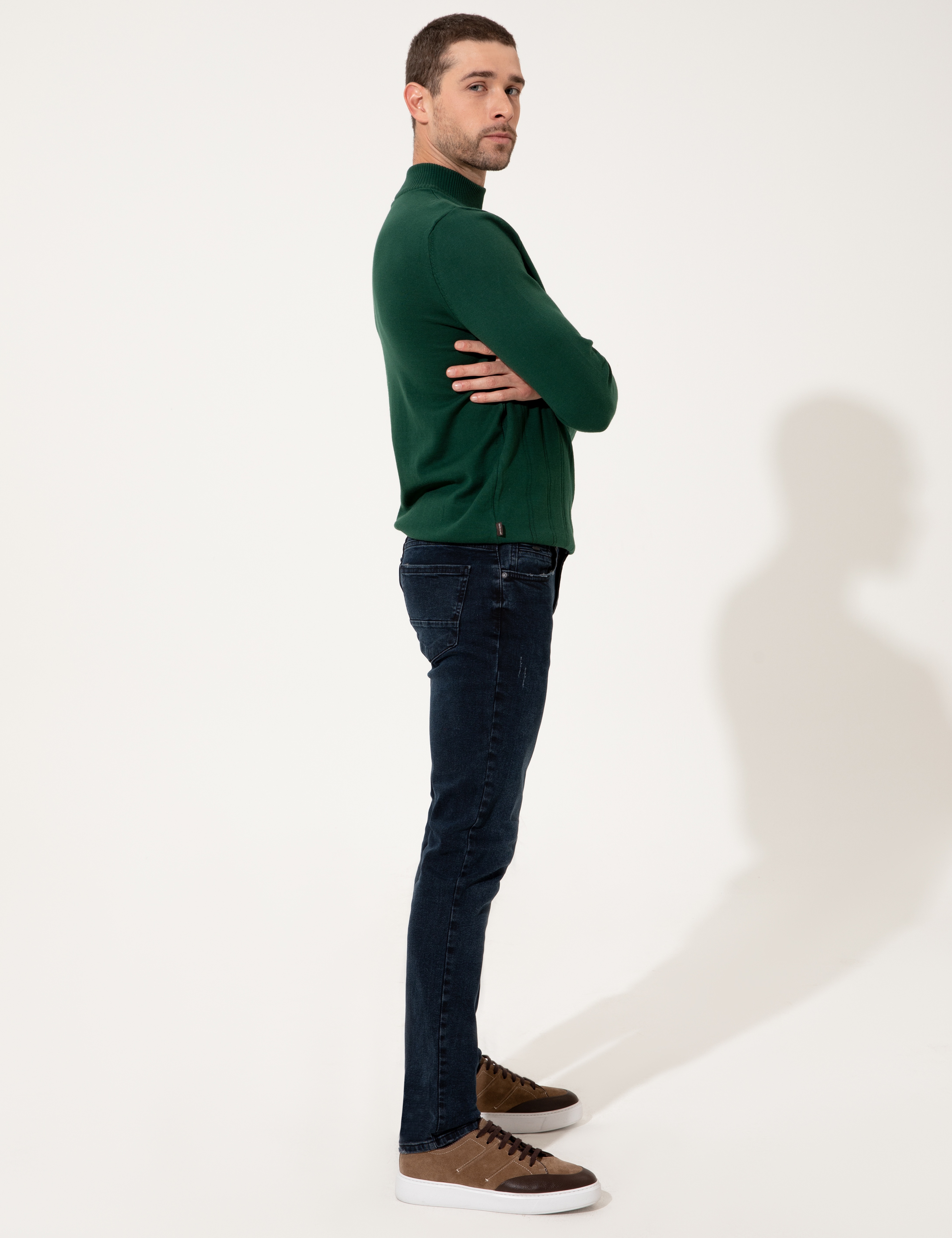 Yeşil Slim Fit Yarım Balıkçı Triko Kazak
