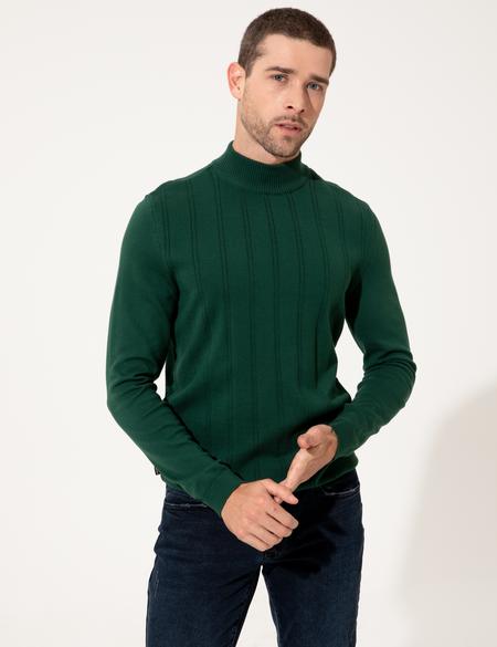 Yeşil Slim Fit Yarım Balıkçı Triko Kazak - 50257071013