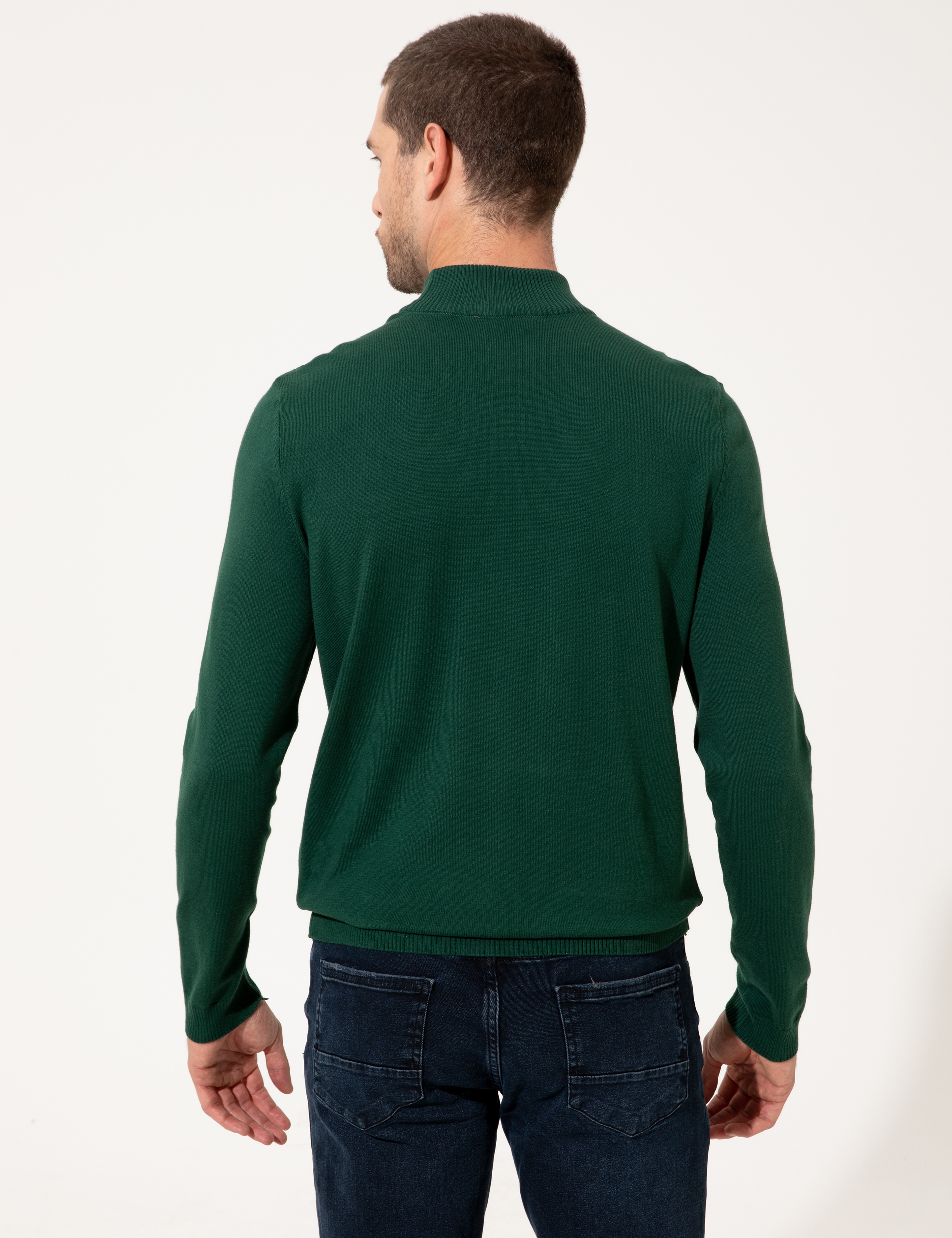 Yeşil Slim Fit Yarım Balıkçı Triko Kazak - Image 5