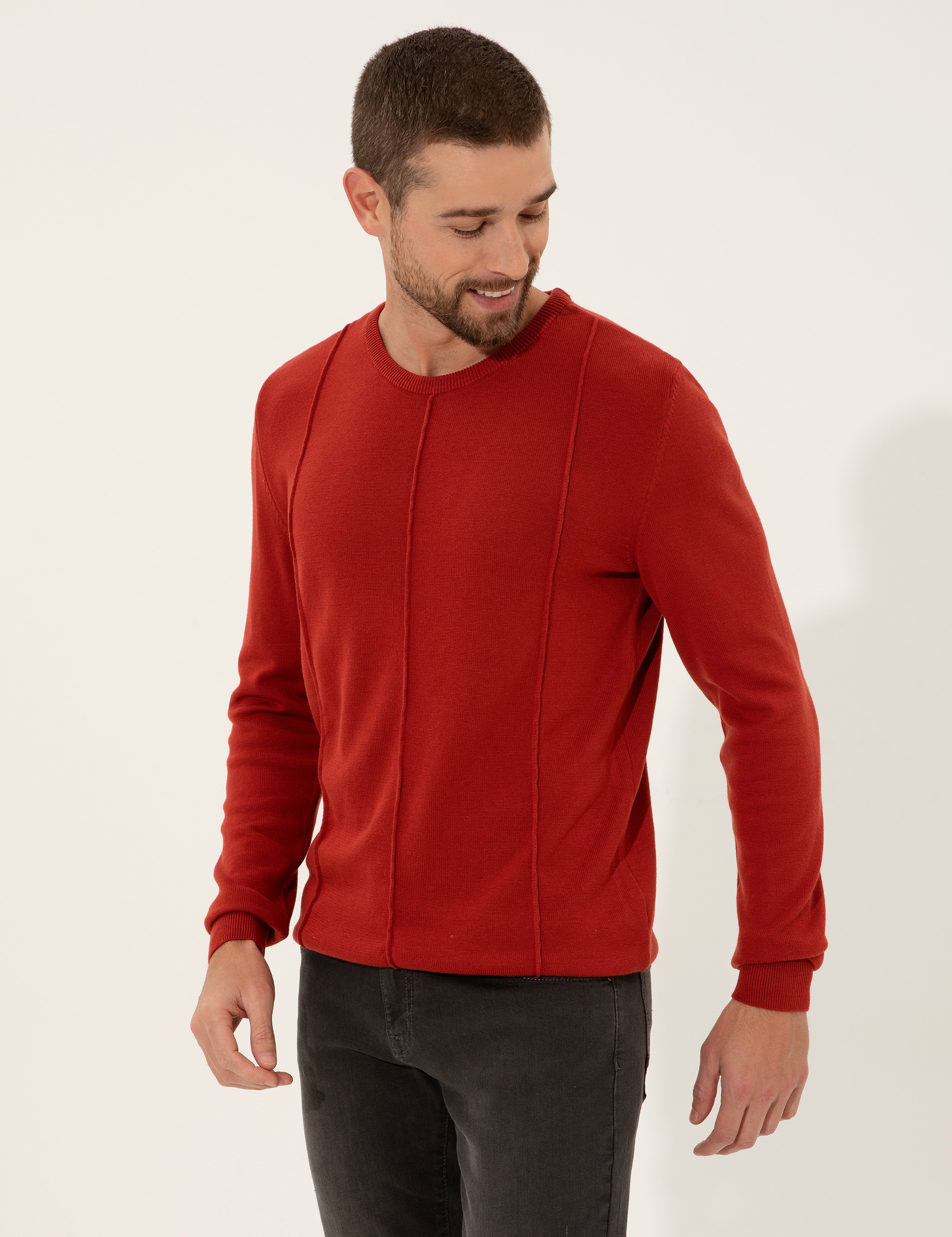 Kiremit Slim Fit Bisiklet Yaka Triko Kazak - Image 3