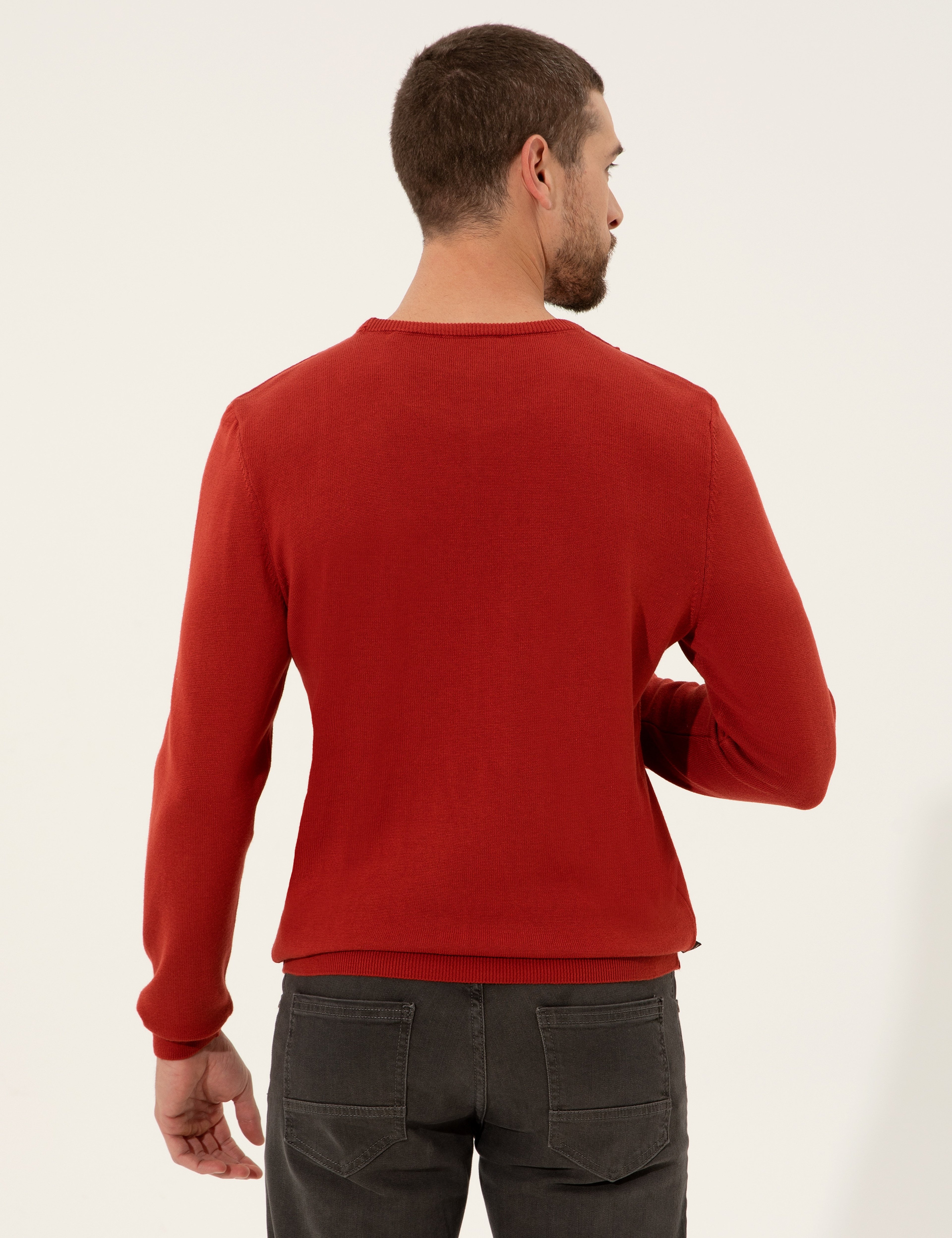 Kiremit Slim Fit Bisiklet Yaka Triko Kazak - Image 5