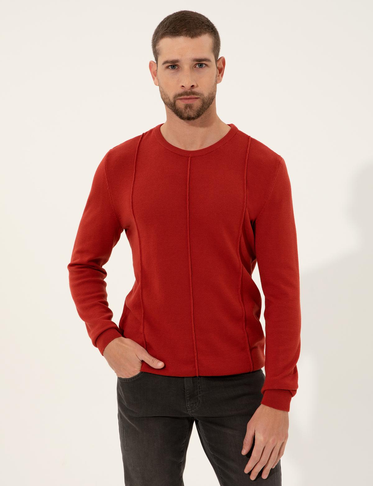 Kiremit Slim Fit Bisiklet Yaka Triko Kazak