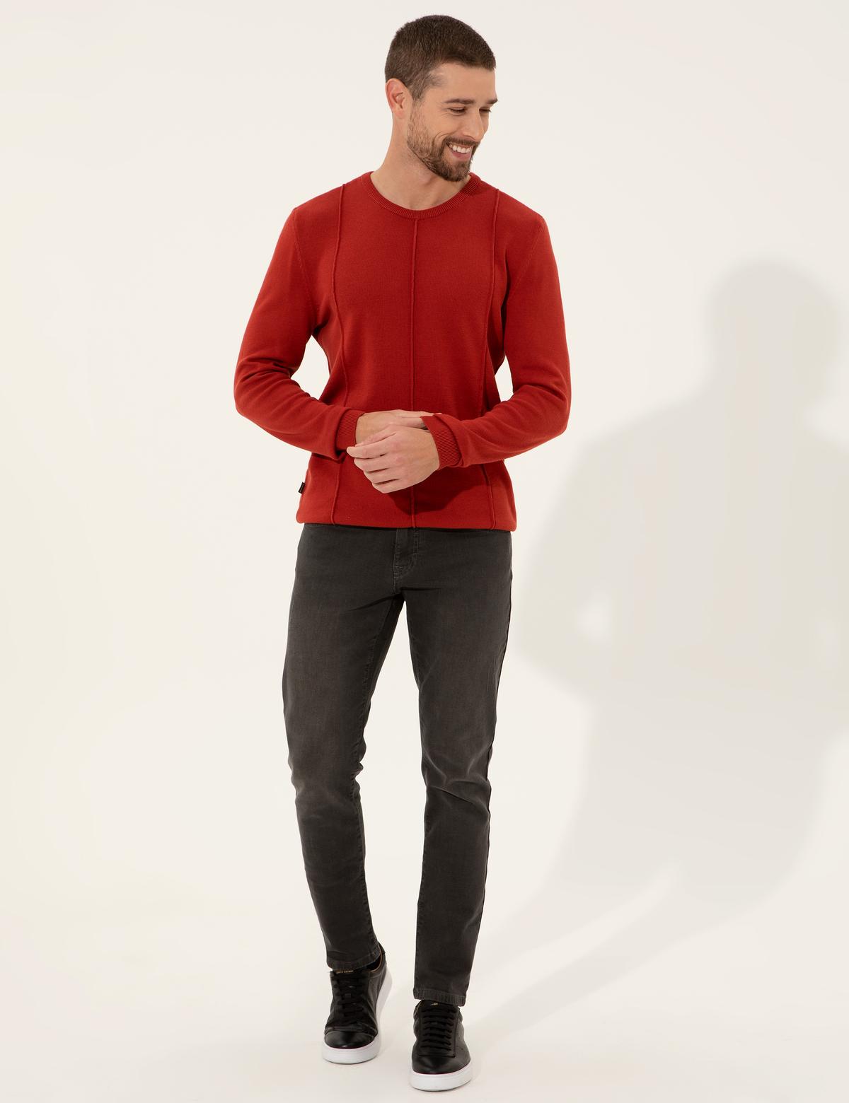 Kiremit Slim Fit Bisiklet Yaka Triko Kazak - 50257066067