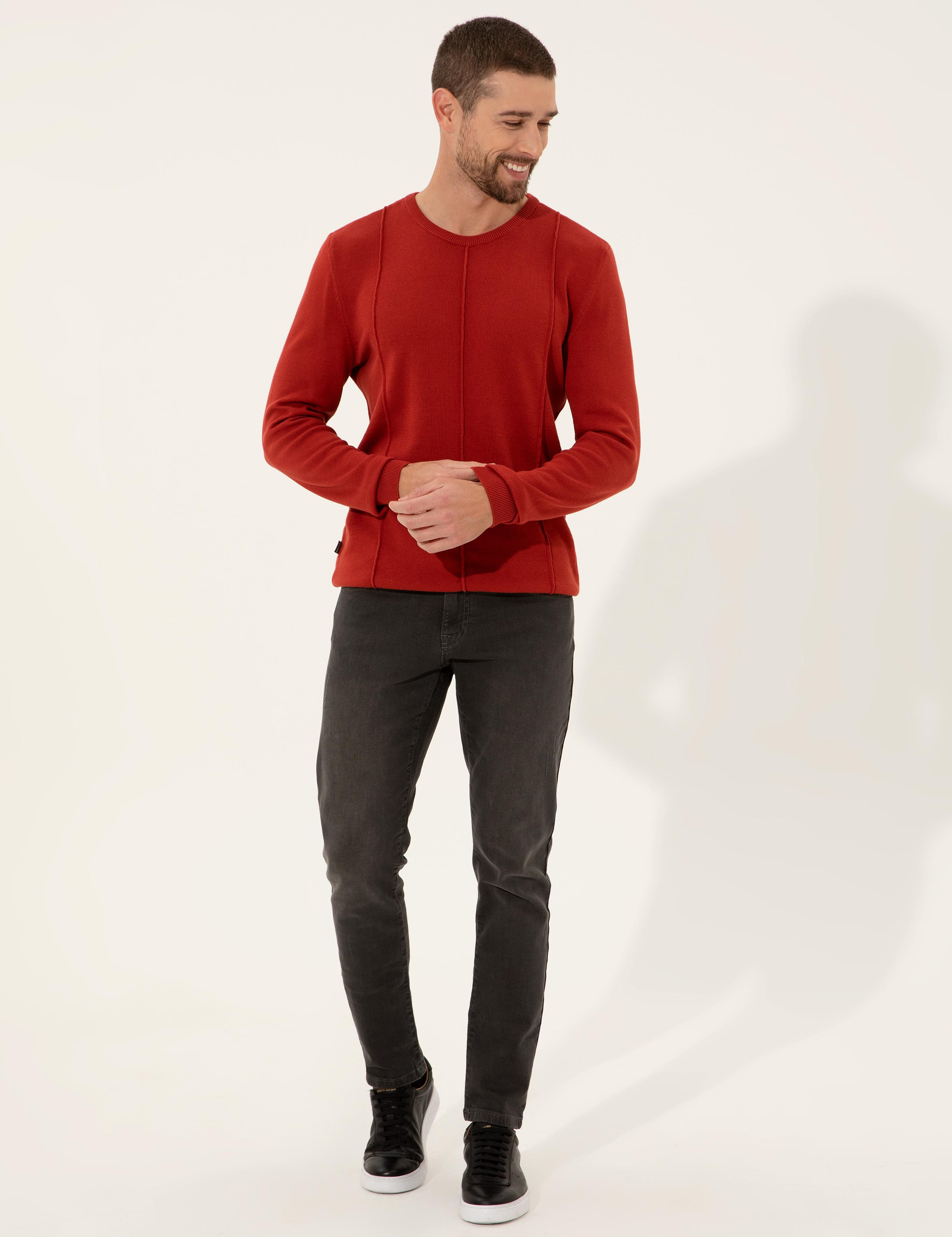 Kiremit Slim Fit Bisiklet Yaka Triko Kazak