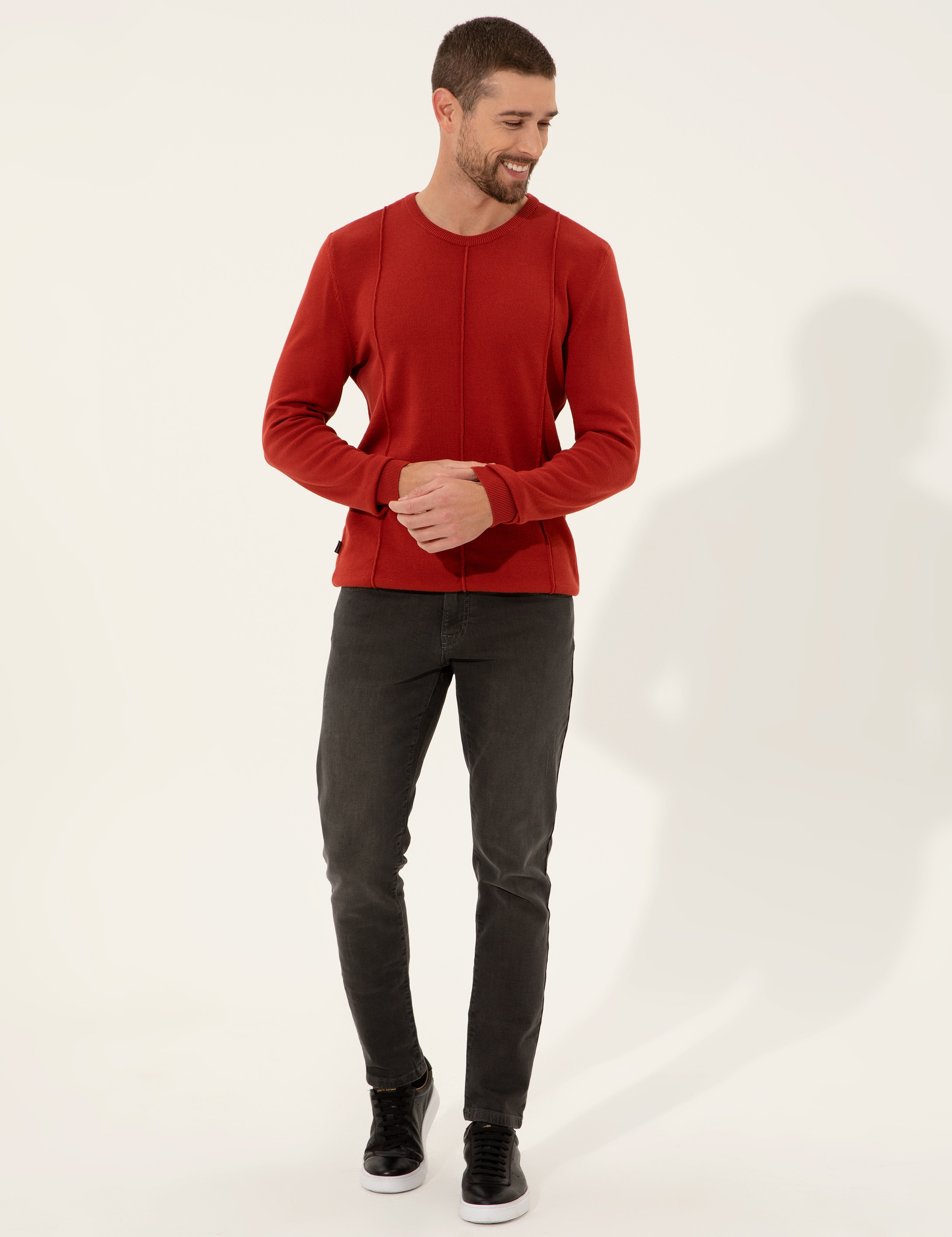 Kiremit Slim Fit Bisiklet Yaka Triko Kazak - Image 4