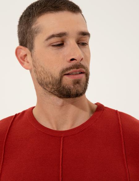 Kiremit Slim Fit Bisiklet Yaka Triko Kazak - 50257066067