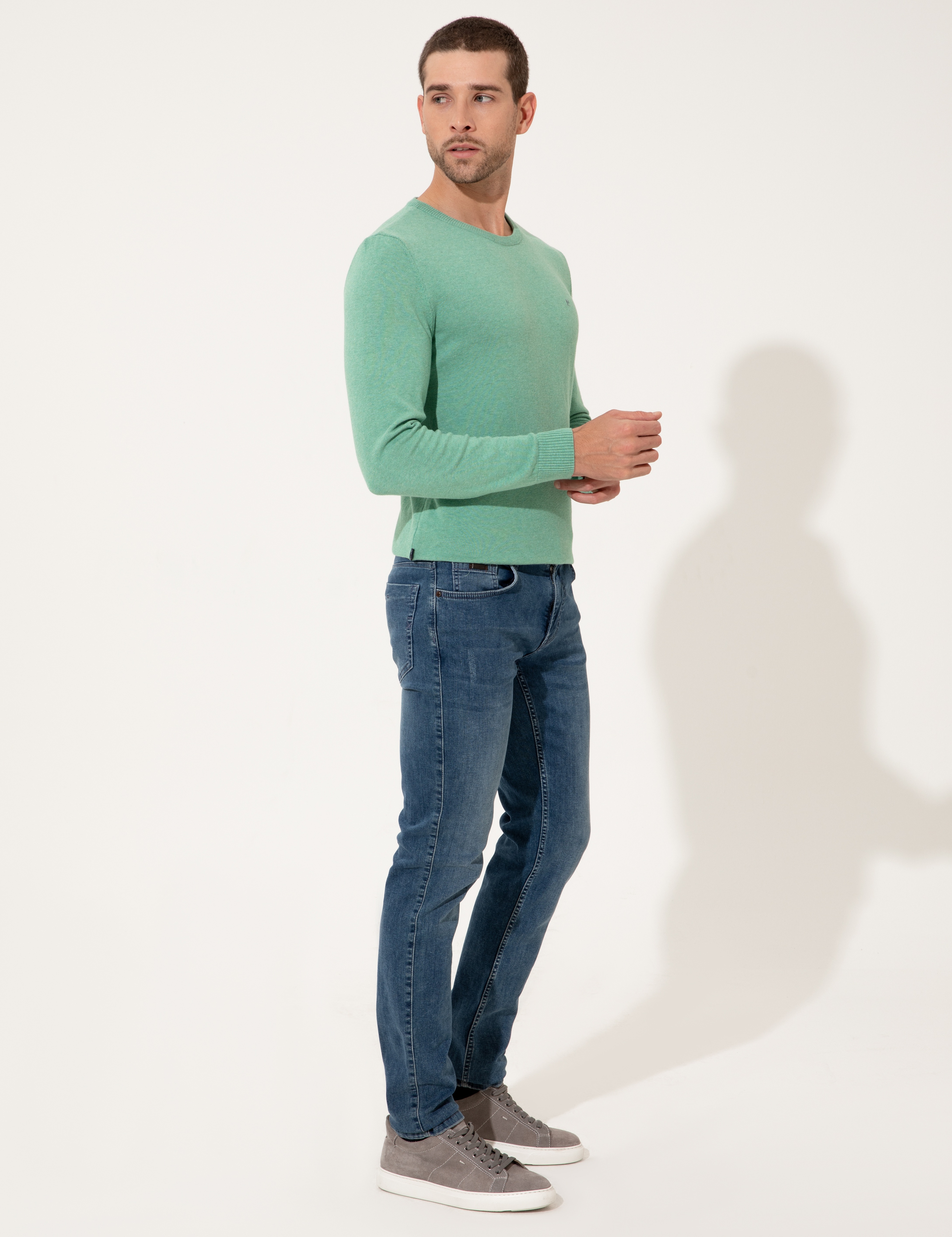 Mint Slim Fit Bisiklet Yaka Triko Kazak - Image 4