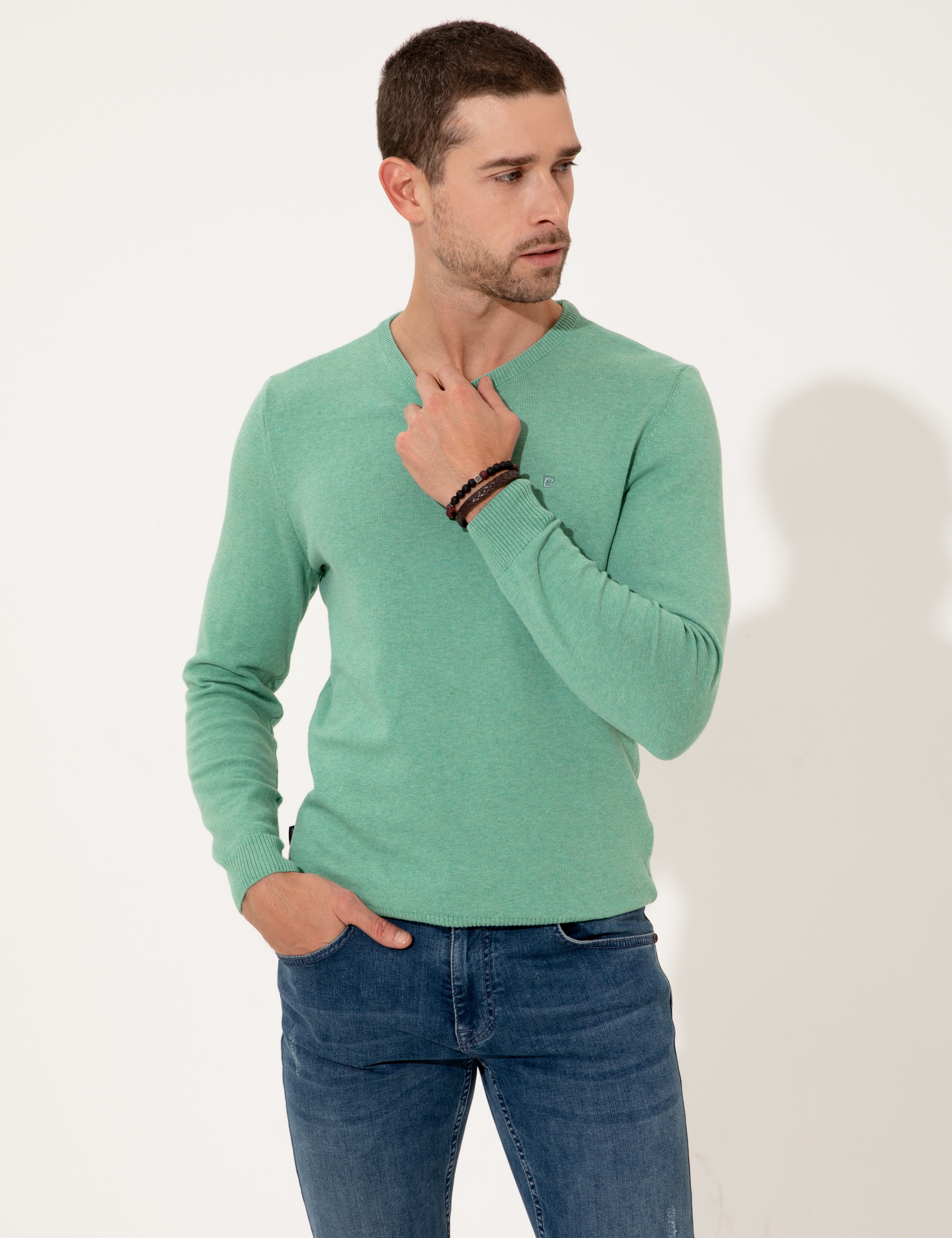 Mint Slim Fit Bisiklet Yaka Triko Kazak - Image 1