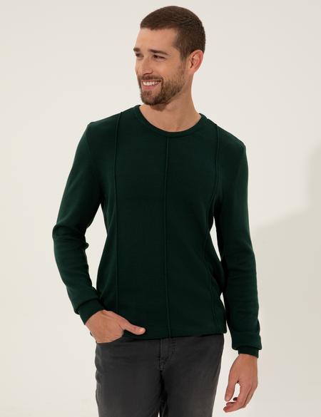 Koyu Yeşil Slim Fit Bisiklet Yaka Triko Kazak - 50257066027