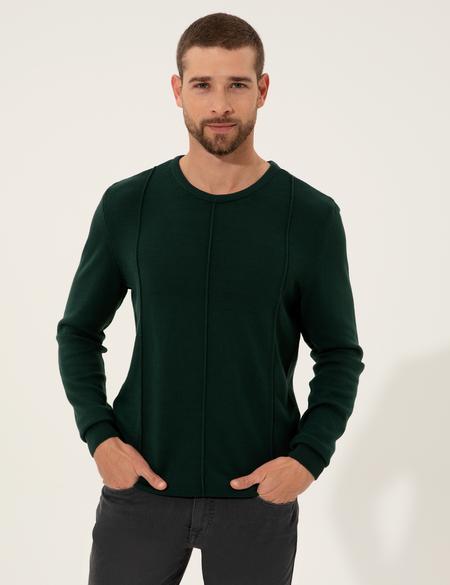 Koyu Yeşil Slim Fit Bisiklet Yaka Triko Kazak - 50257066027