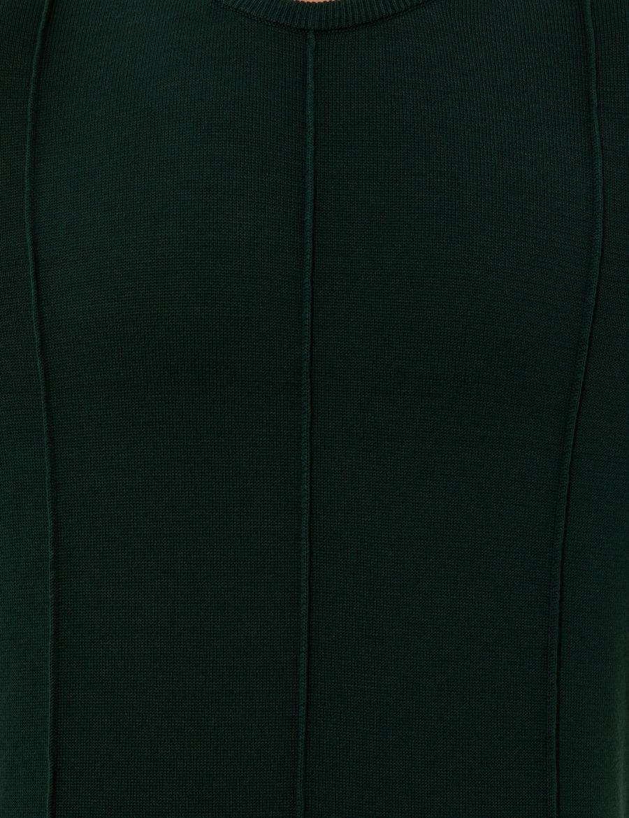 Koyu Yeşil Slim Fit Bisiklet Yaka Triko Kazak