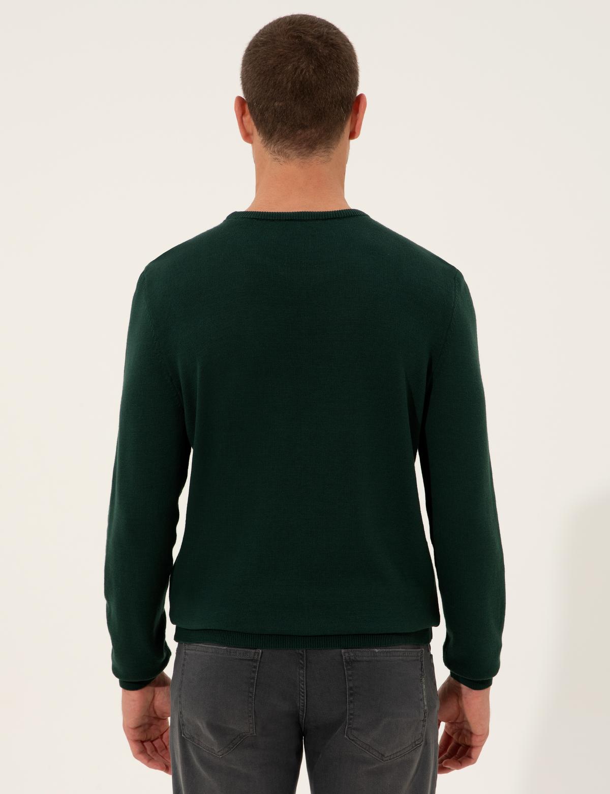 Koyu Yeşil Slim Fit Bisiklet Yaka Triko Kazak - 50257066027