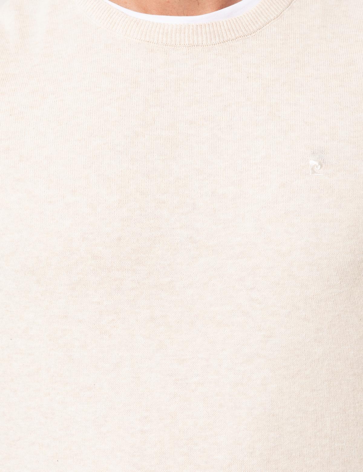 Krem Melanj Slim Fit Bisiklet Yaka Triko Kazak - 50257068017