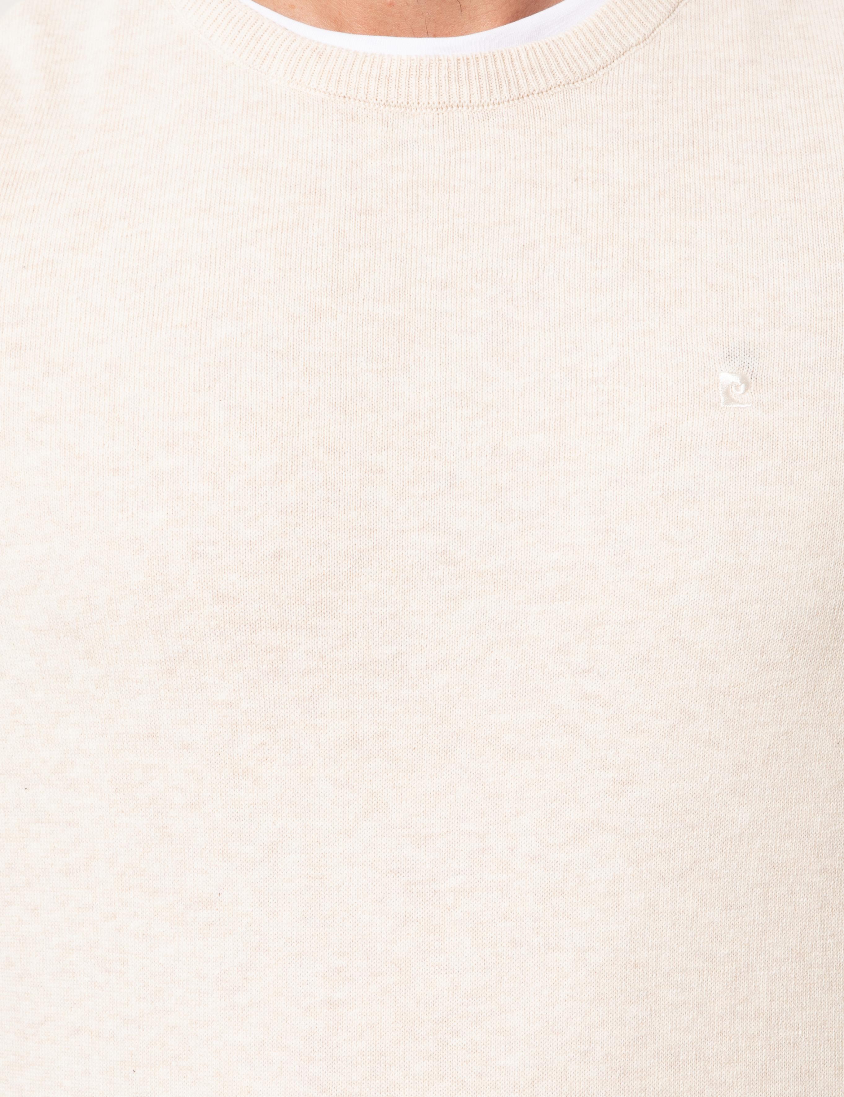 Krem Melanj Slim Fit Bisiklet Yaka Triko Kazak