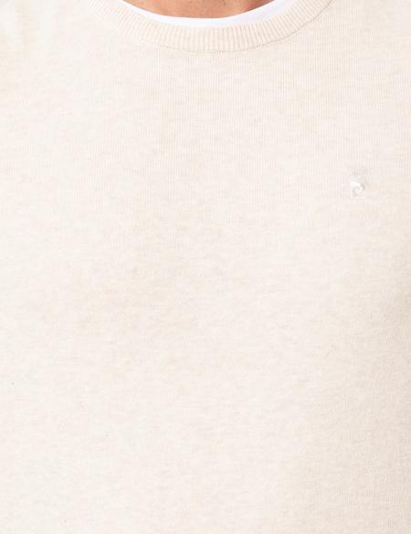 Krem Melanj Slim Fit Bisiklet Yaka Triko Kazak - 50257068017