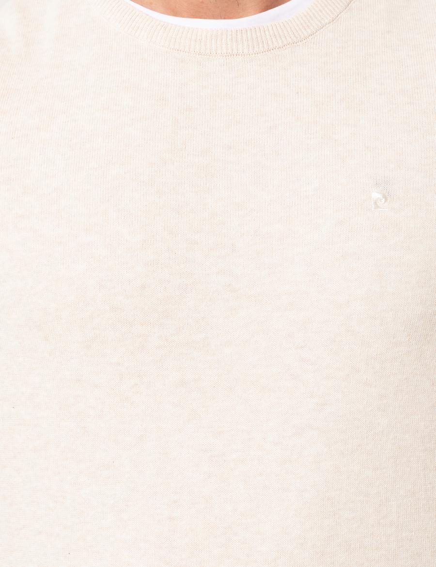 Krem Melanj Slim Fit Bisiklet Yaka Triko Kazak