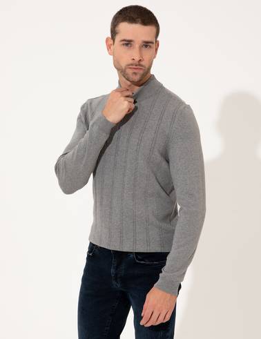 Açık Gri Melanj Slim Fit Triko Kazak