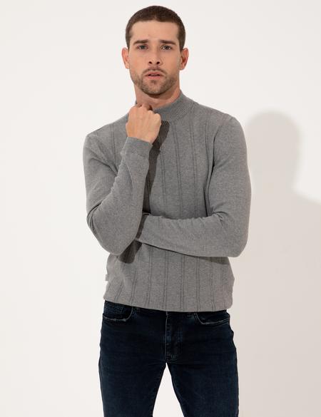 Açık Gri Melanj Slim Fit Kazak - 50257071033