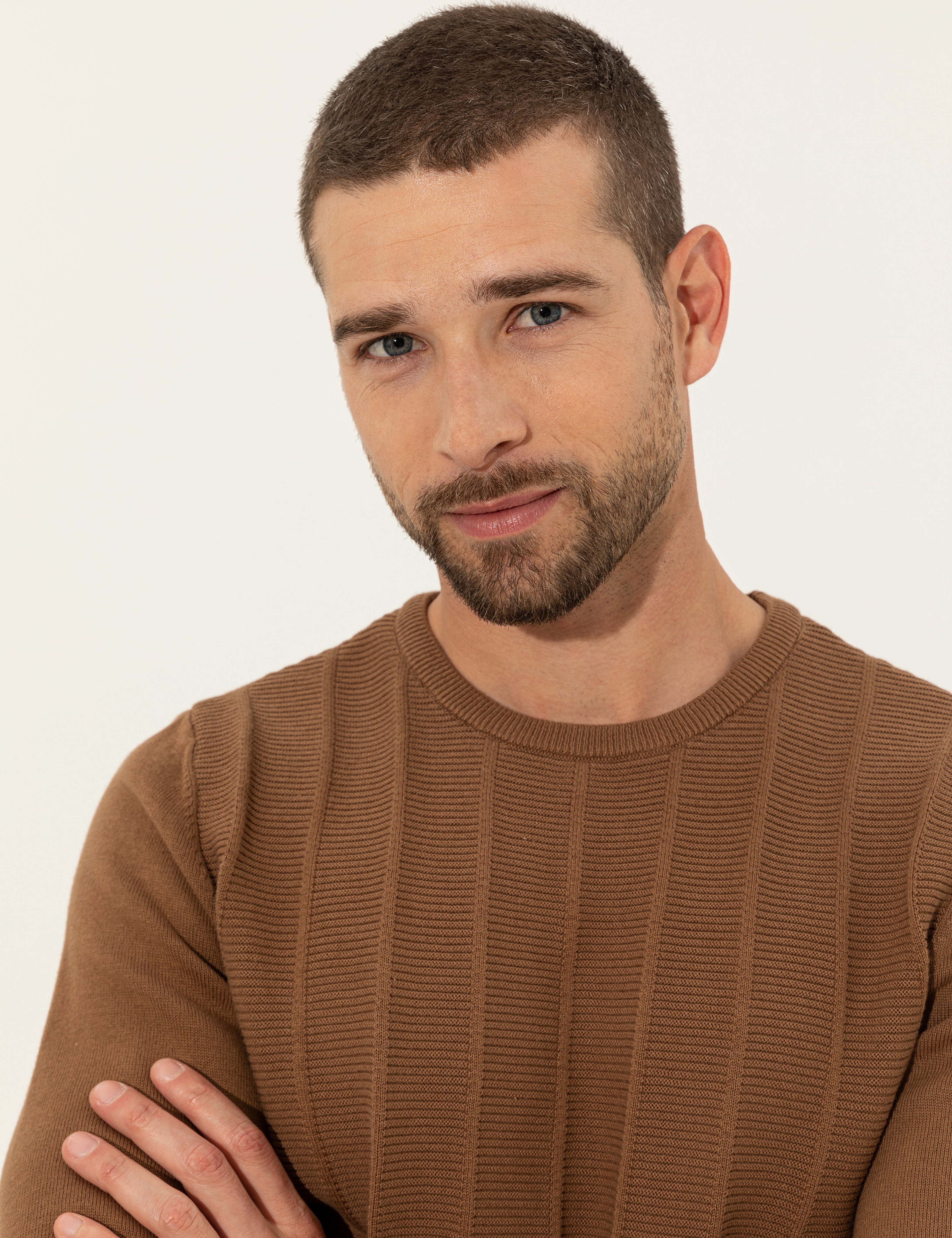 Taba Slim Fit Bisiklet Yaka Triko Kazak - Image 2
