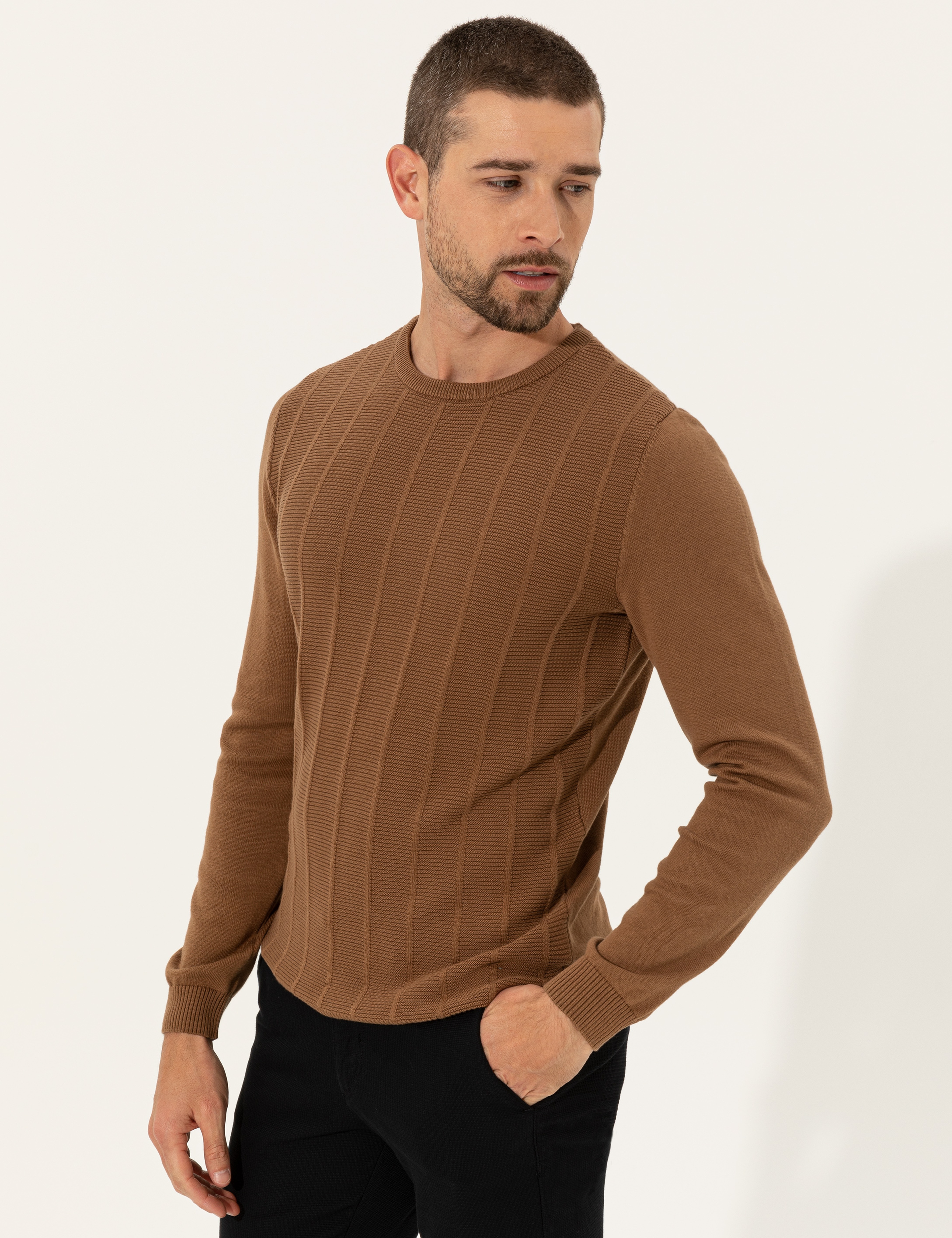 Taba Slim Fit Bisiklet Yaka Triko Kazak