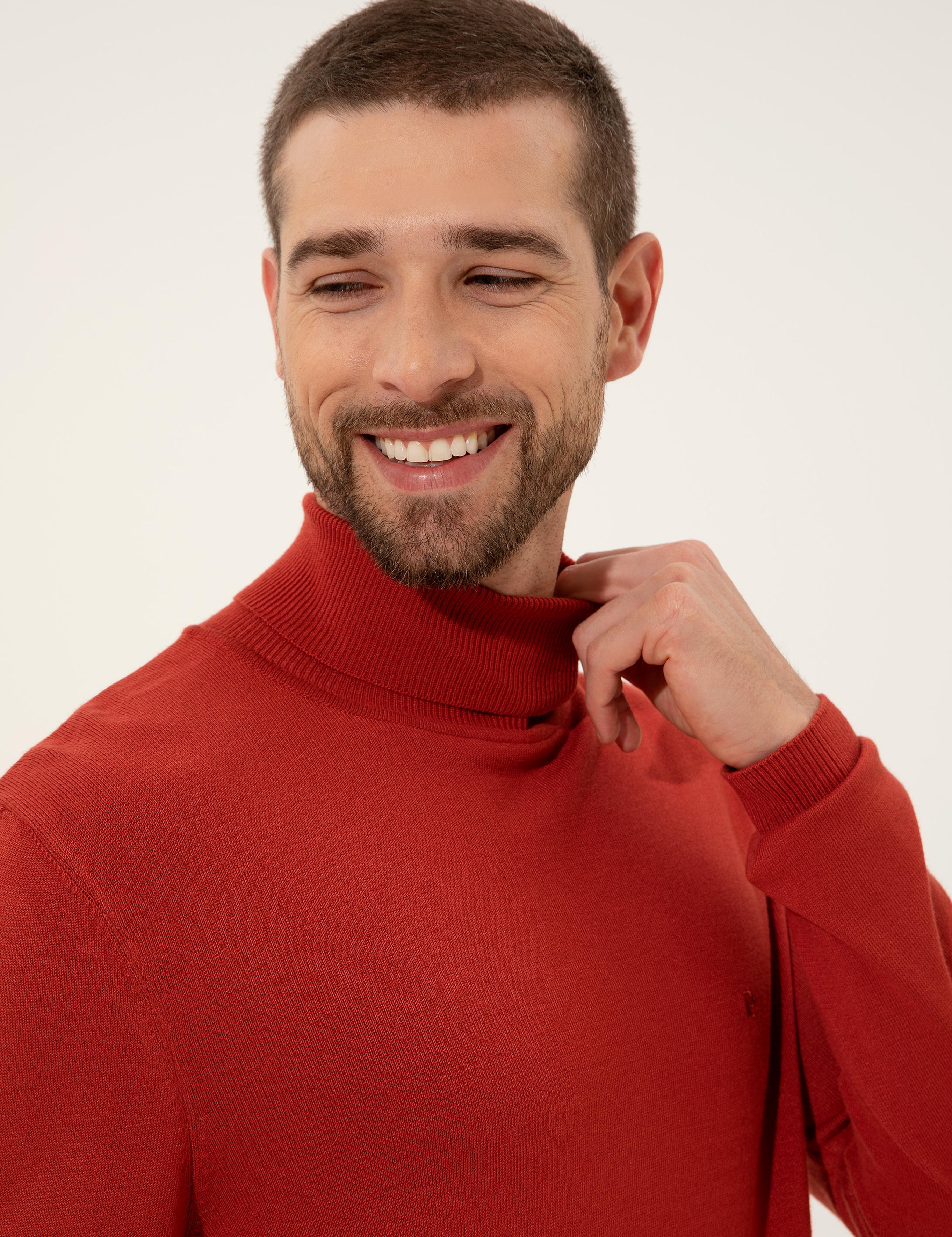 Kiremit Slim Fit Balıkçı Yaka Triko Kazak