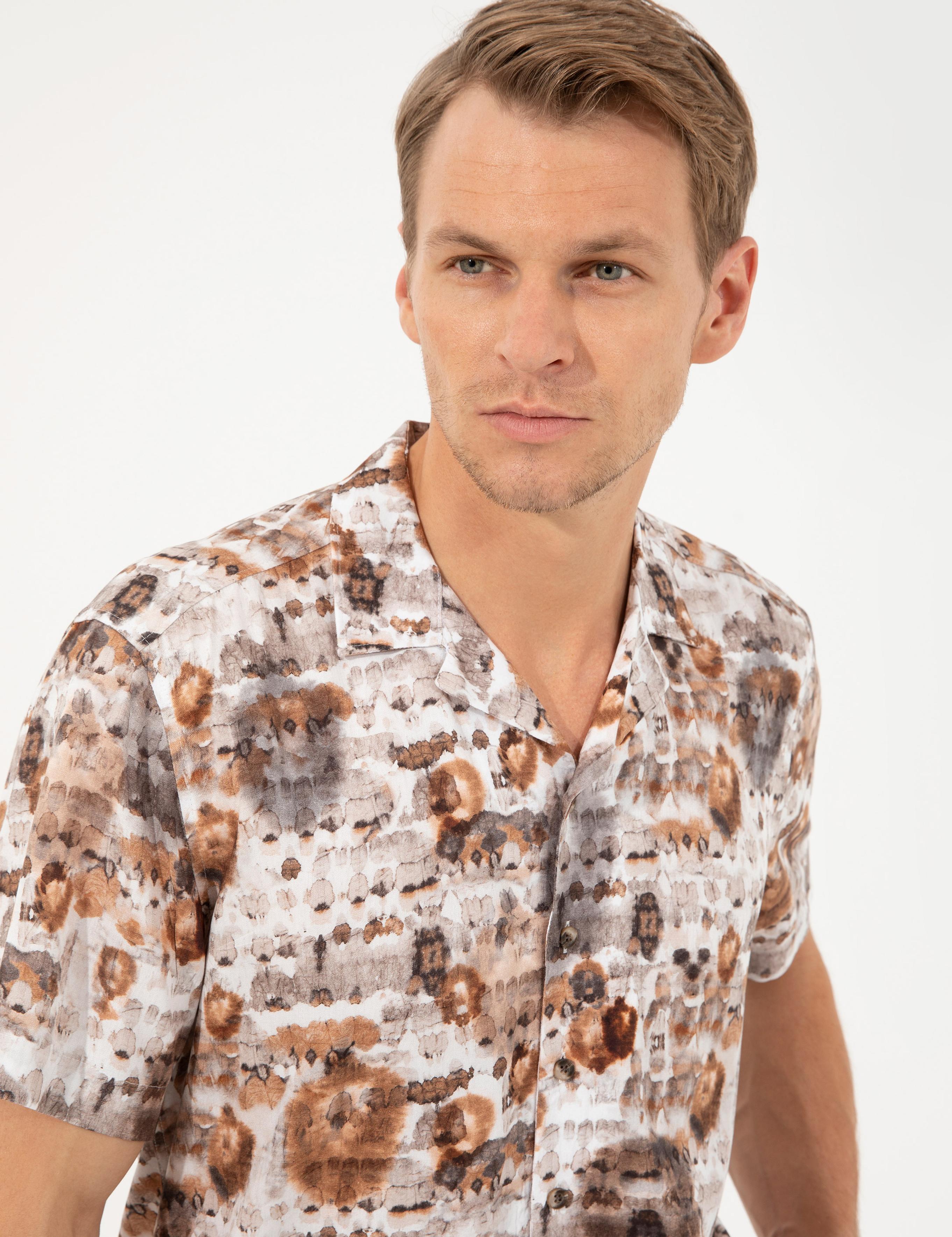 Kahverengi Regular Fit Kısa Kollu Gömlek